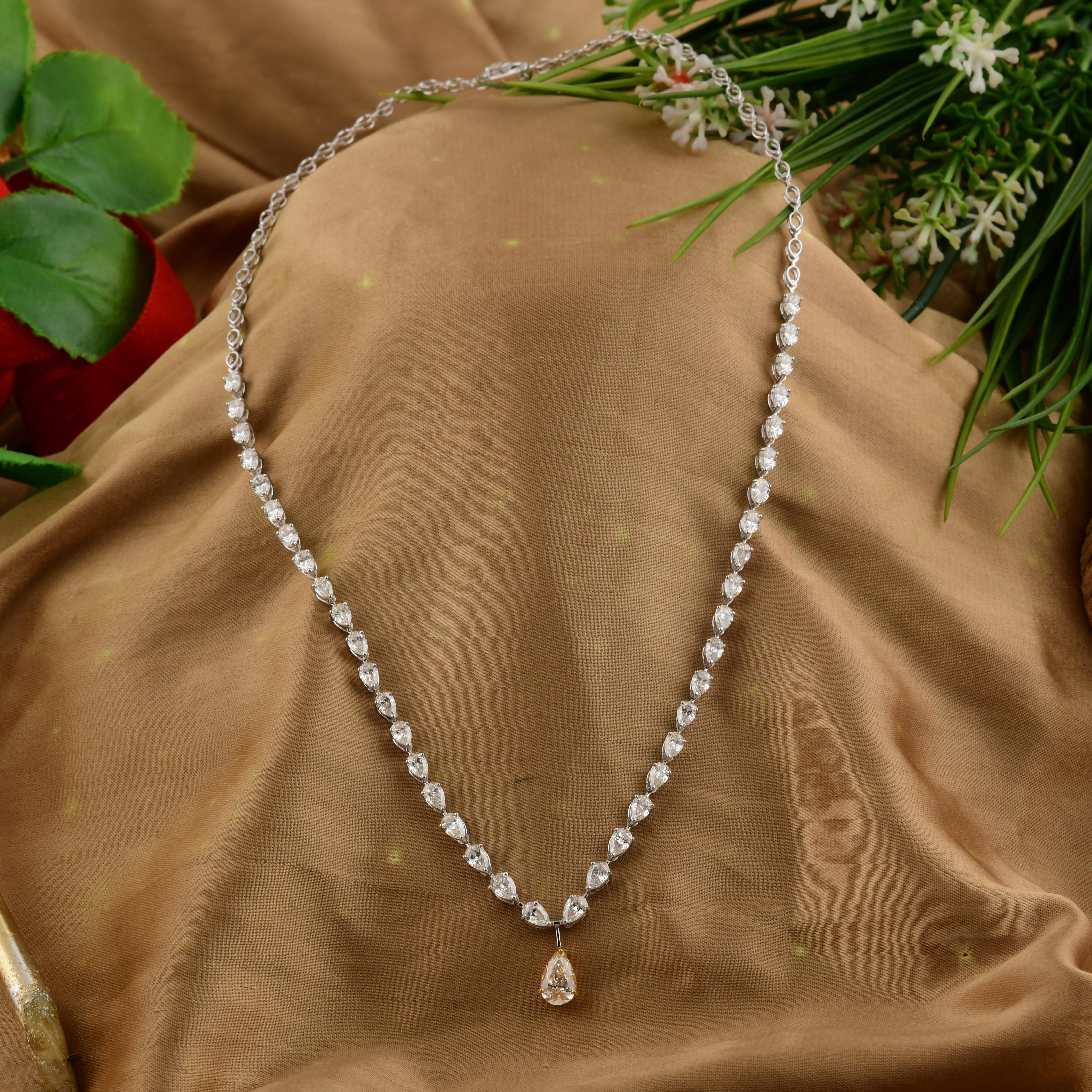 Gelbe und weiße SI/H-Hochzeitskette mit natürlichem Diamant aus 18k Weißgold (Tropfenschliff) im Angebot