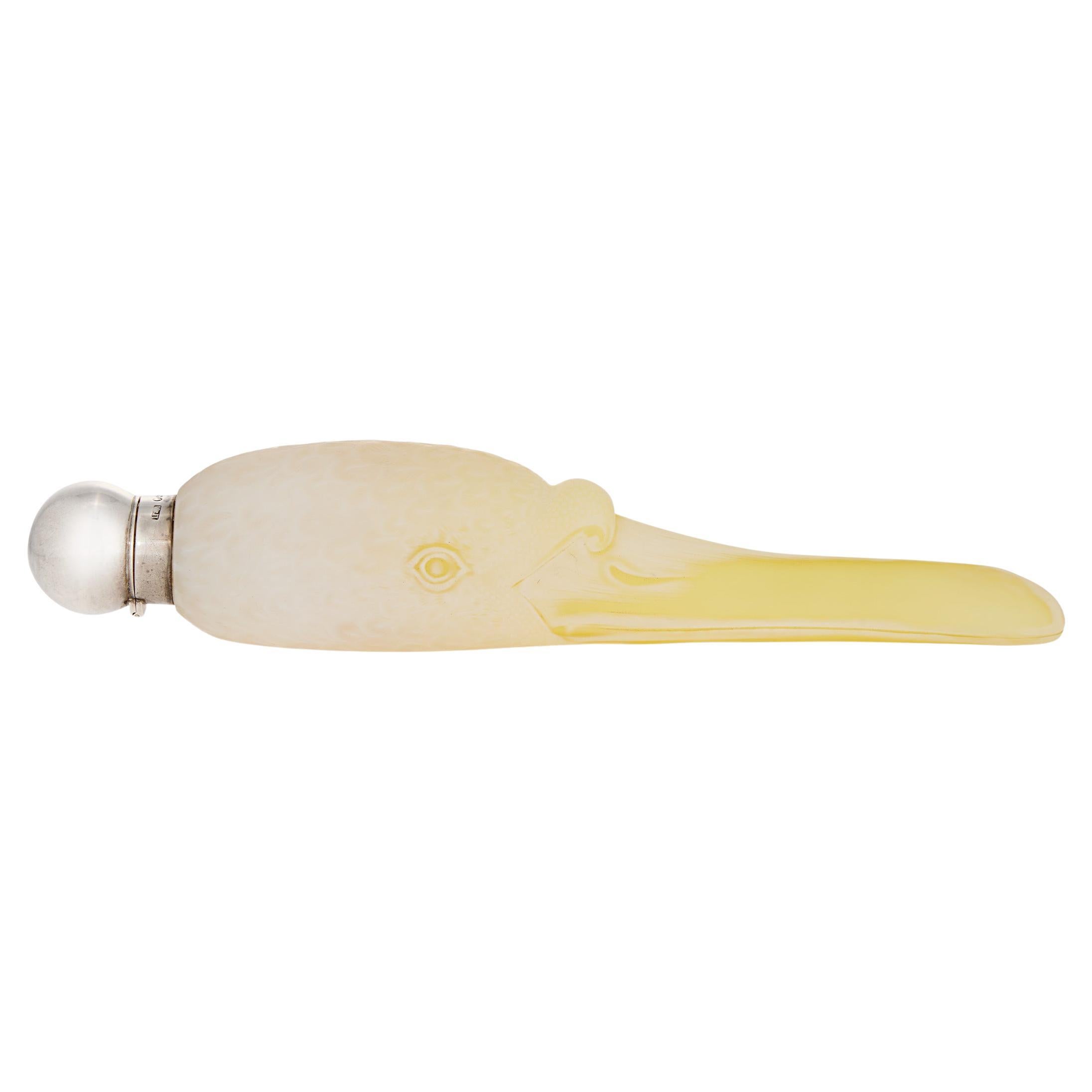 Yellow and White Swan Cameo Glass Perfume Bottle by Thomas Webb & Sons
