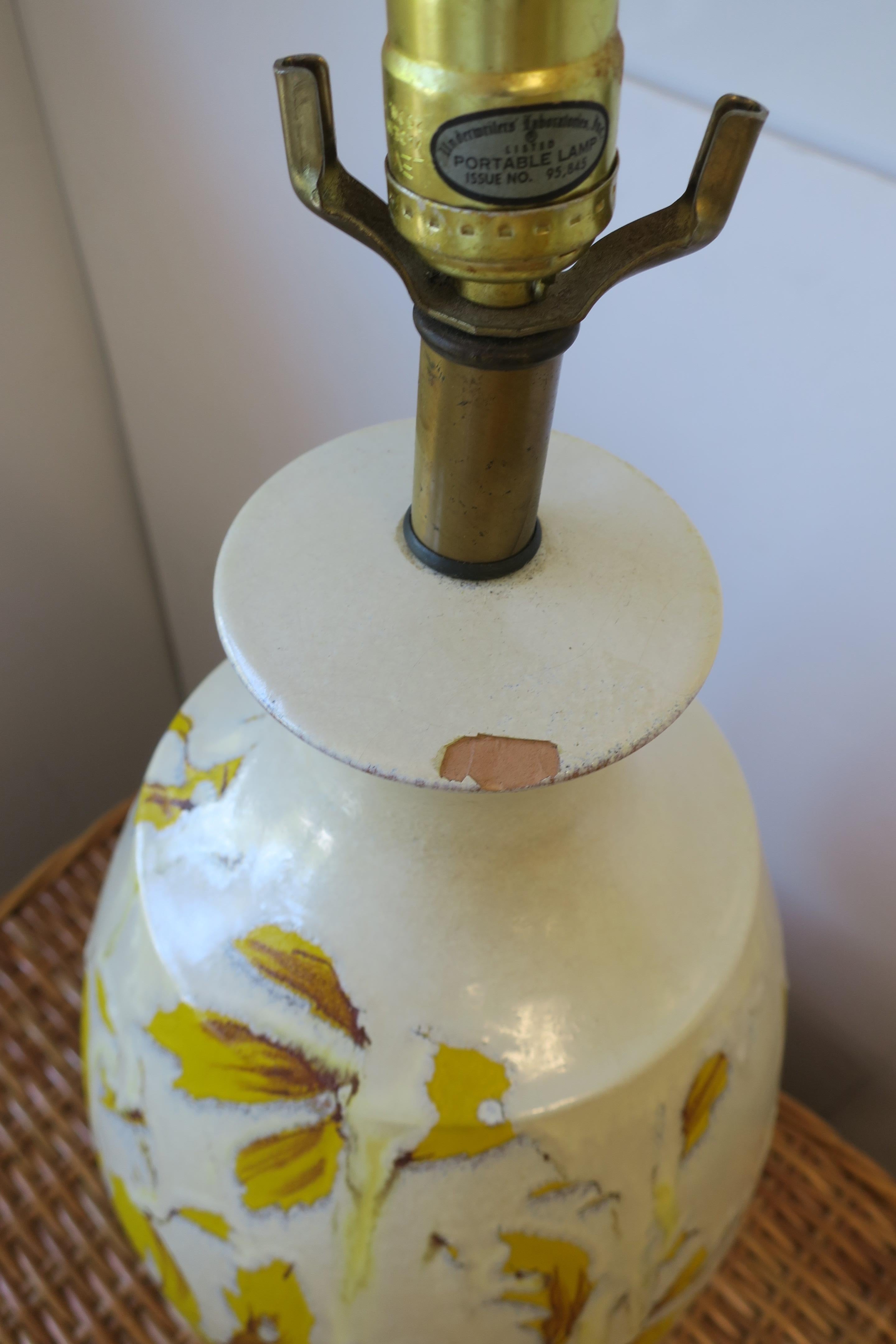 Yellow and White Terracotta Pottery Table Lamps with Flowers, Pair, 1960s 14