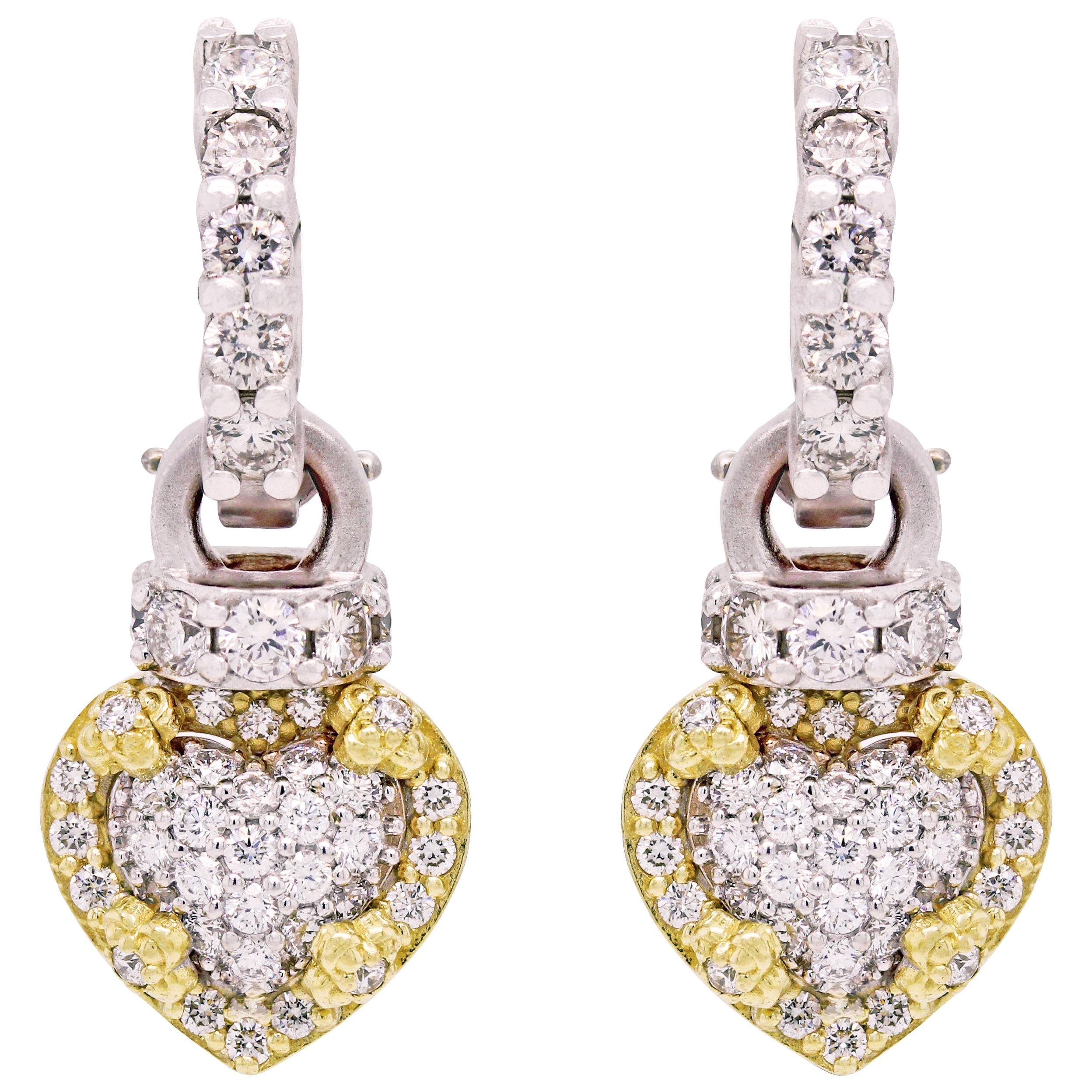 Stambolian 18K Two-Tone Yellow White Gold Diamond Heart Drop Dangle Earrings