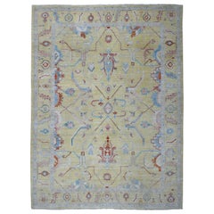 Yellow Angora Oushak Pure Wool Hand Knotted Oriental Rug