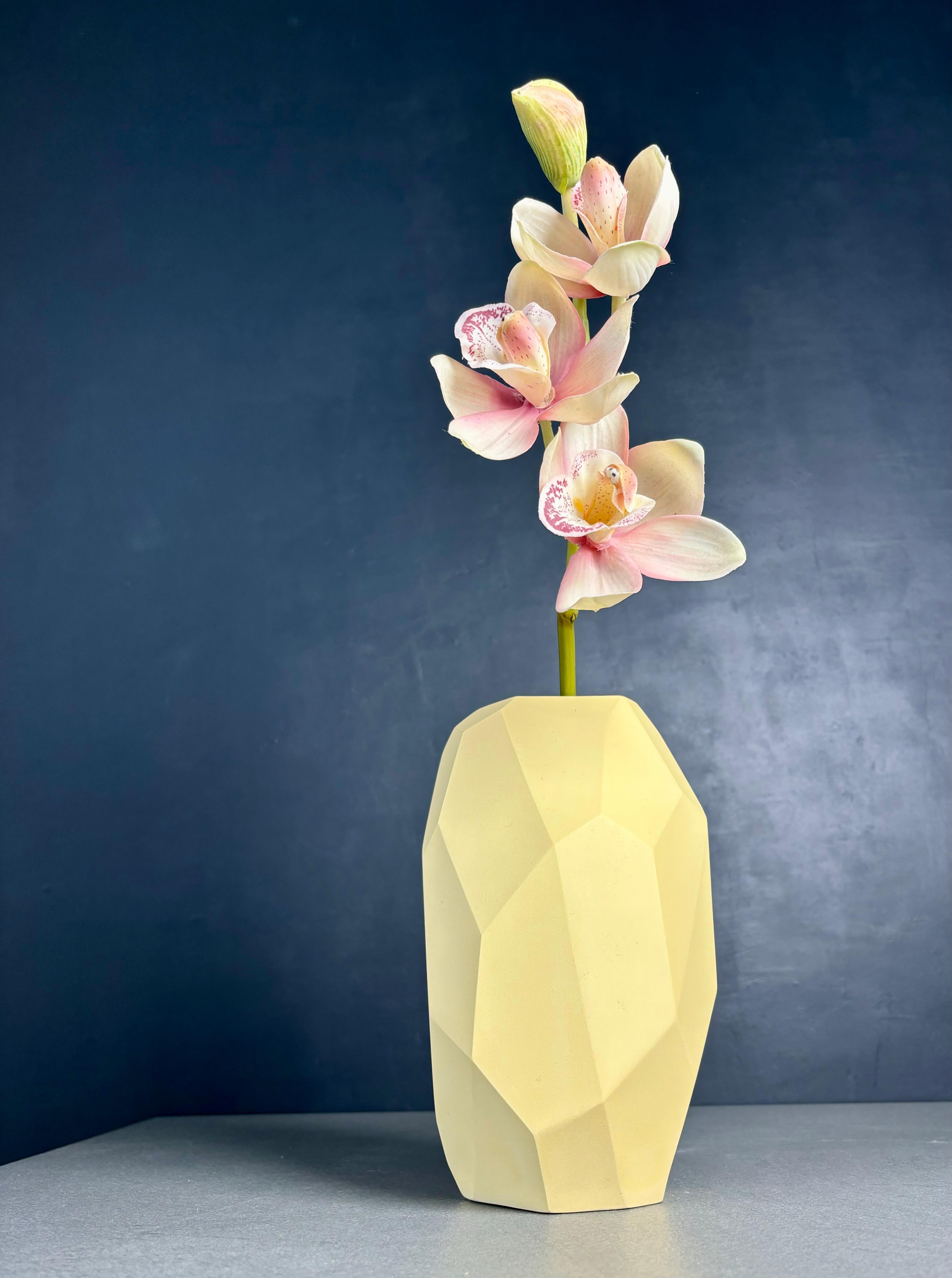 Organic Modern Yellow Angular Slant Vase, Limited Edition, Denmark, 2021 For Sale