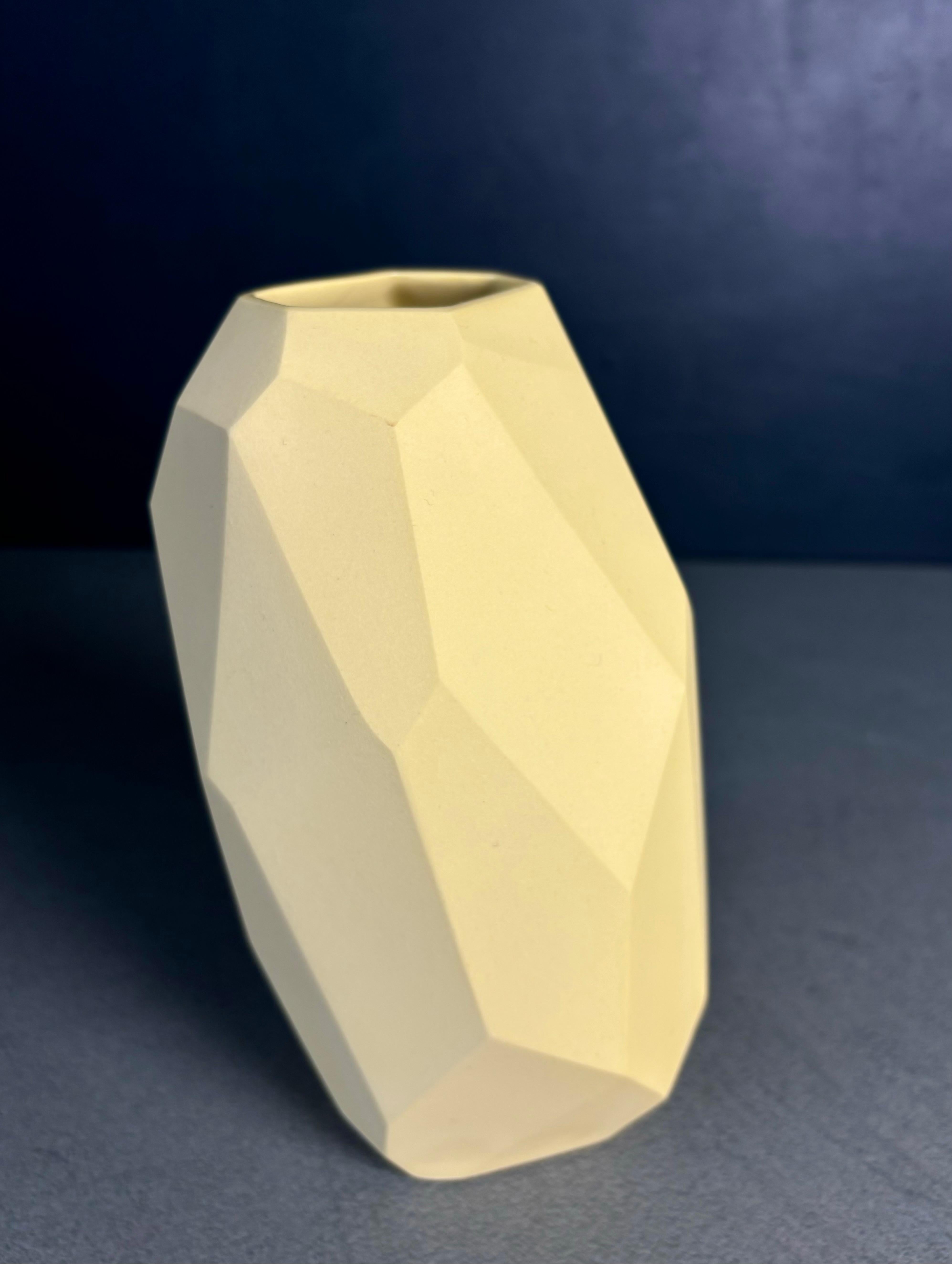 Hand-Carved Yellow Angular Slant Vase, Limited Edition, Denmark, 2021 For Sale