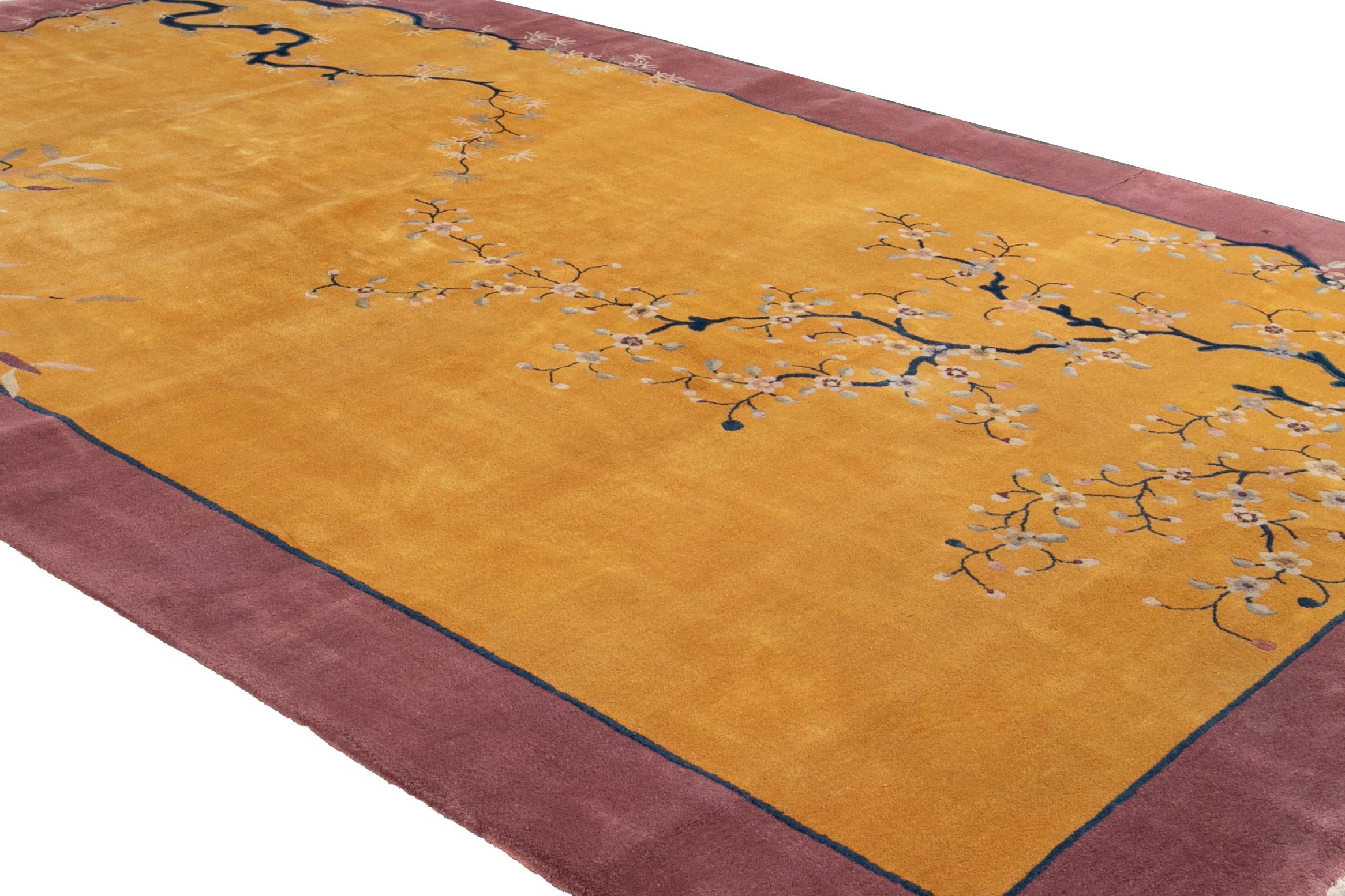 Other Yellow Antique Art Deco Chinese Handmade Wool Rug For Sale