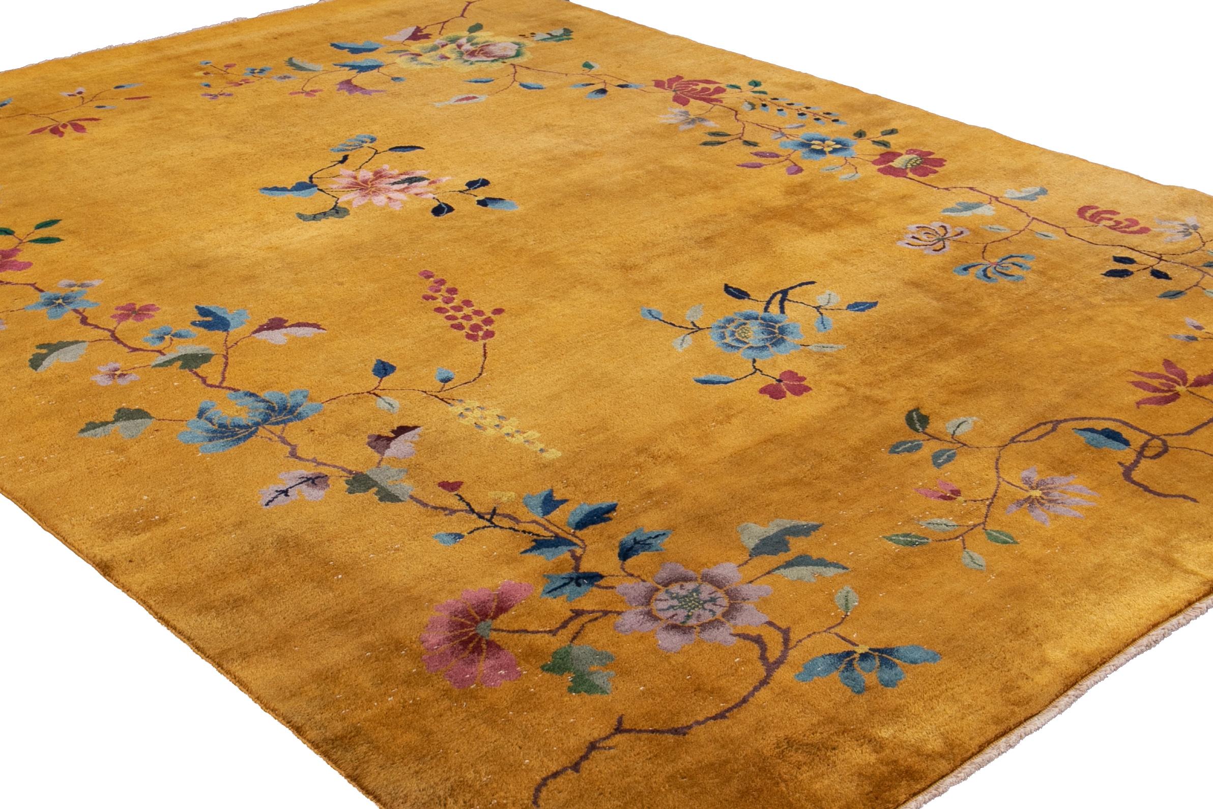 Yellow Antique Art Deco Chinese Wool Rug 5