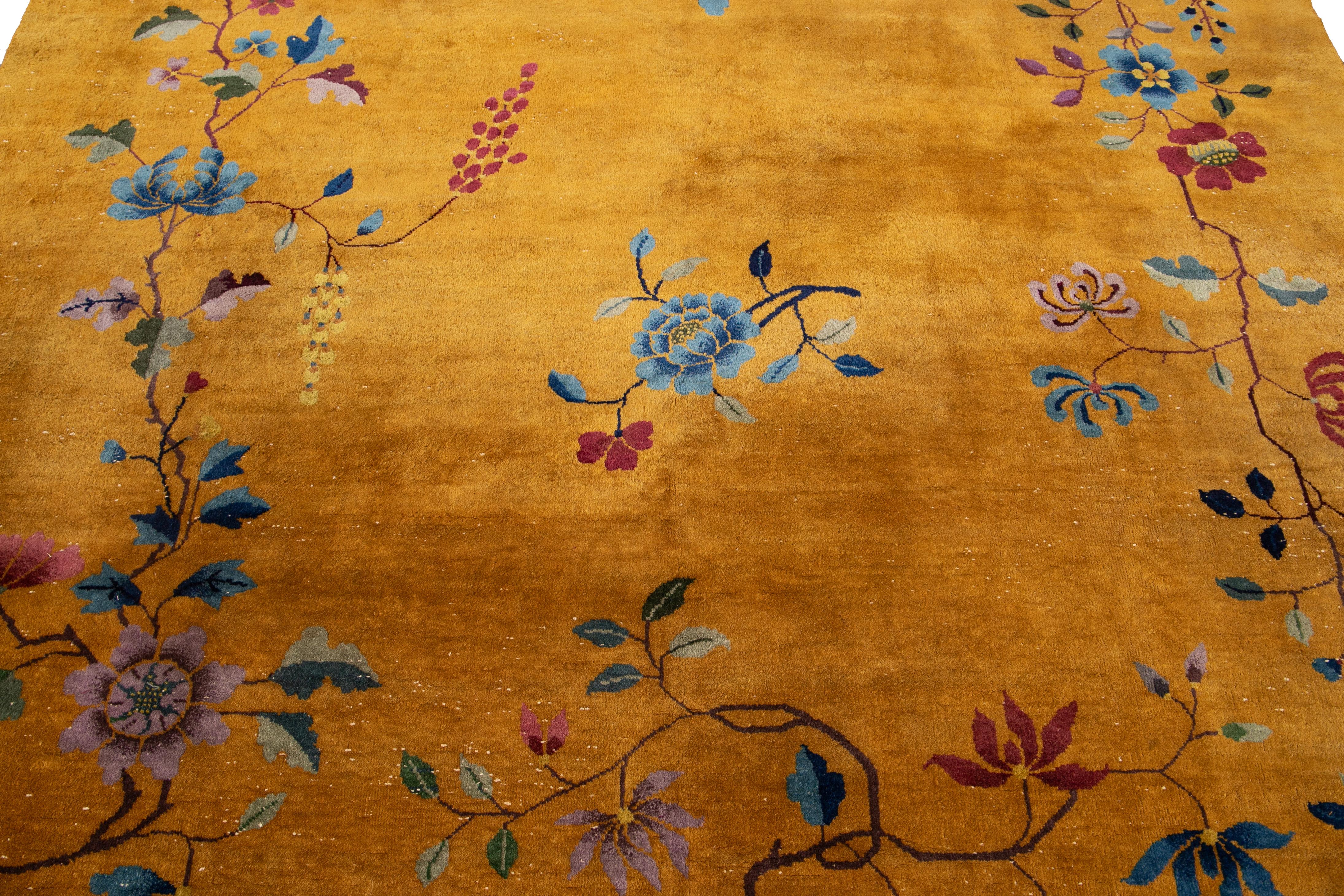 Yellow Antique Art Deco Chinese Wool Rug 6