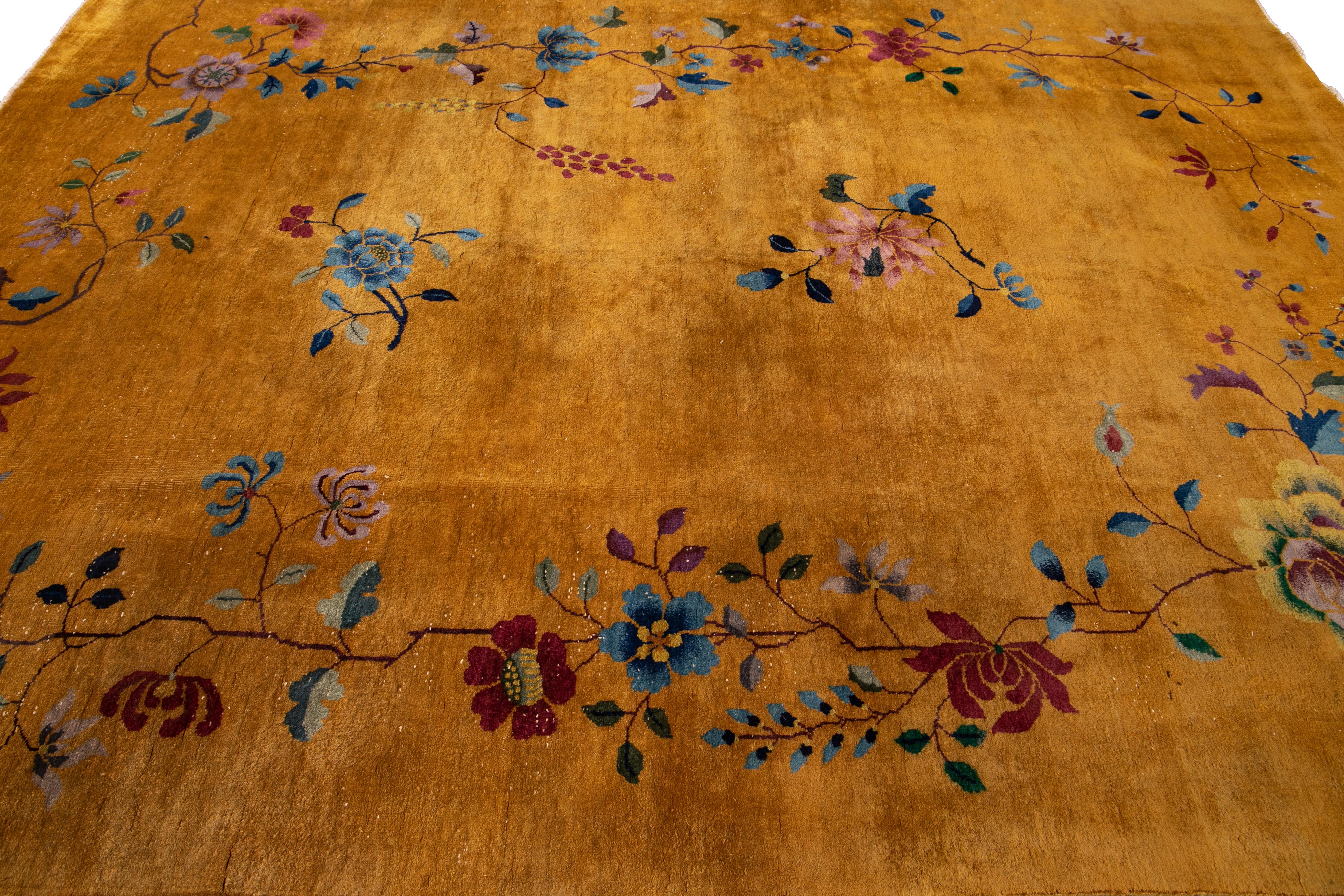 Yellow Antique Art Deco Chinese Wool Rug 2