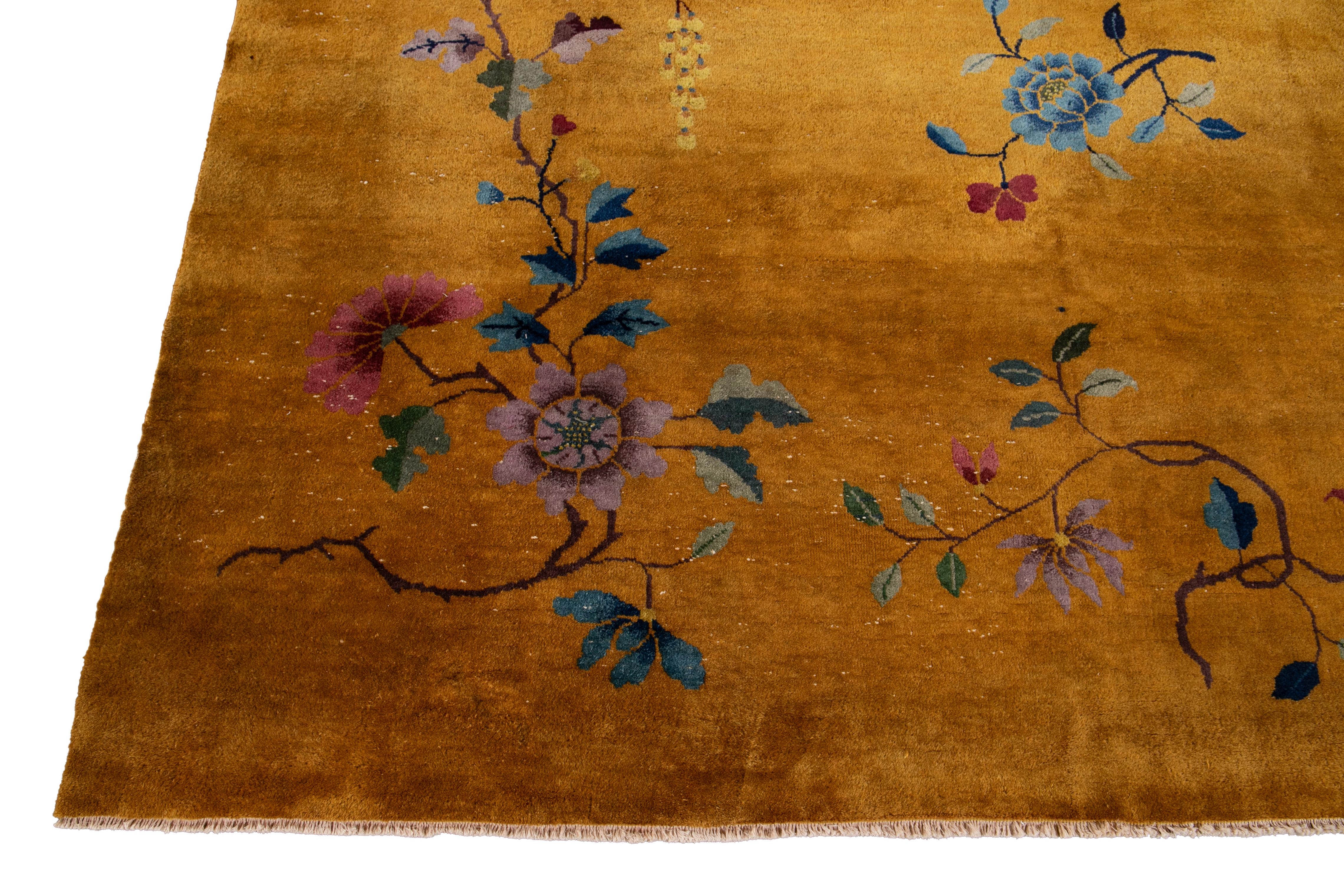 Yellow Antique Art Deco Chinese Wool Rug 3