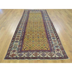 Yellow Antique Caucasian Dagestan Vegetable Dyes Wide Runner Rug, Good Cond