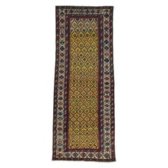 Yellow Antique Caucasian Dagestan Vegetable Dyes Wide Runner Rug, Good Cond