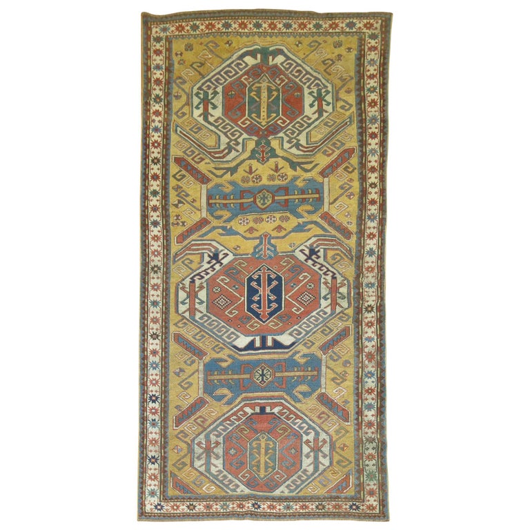 Yellow Antique Kazak Rug For Sale at 1stDibs