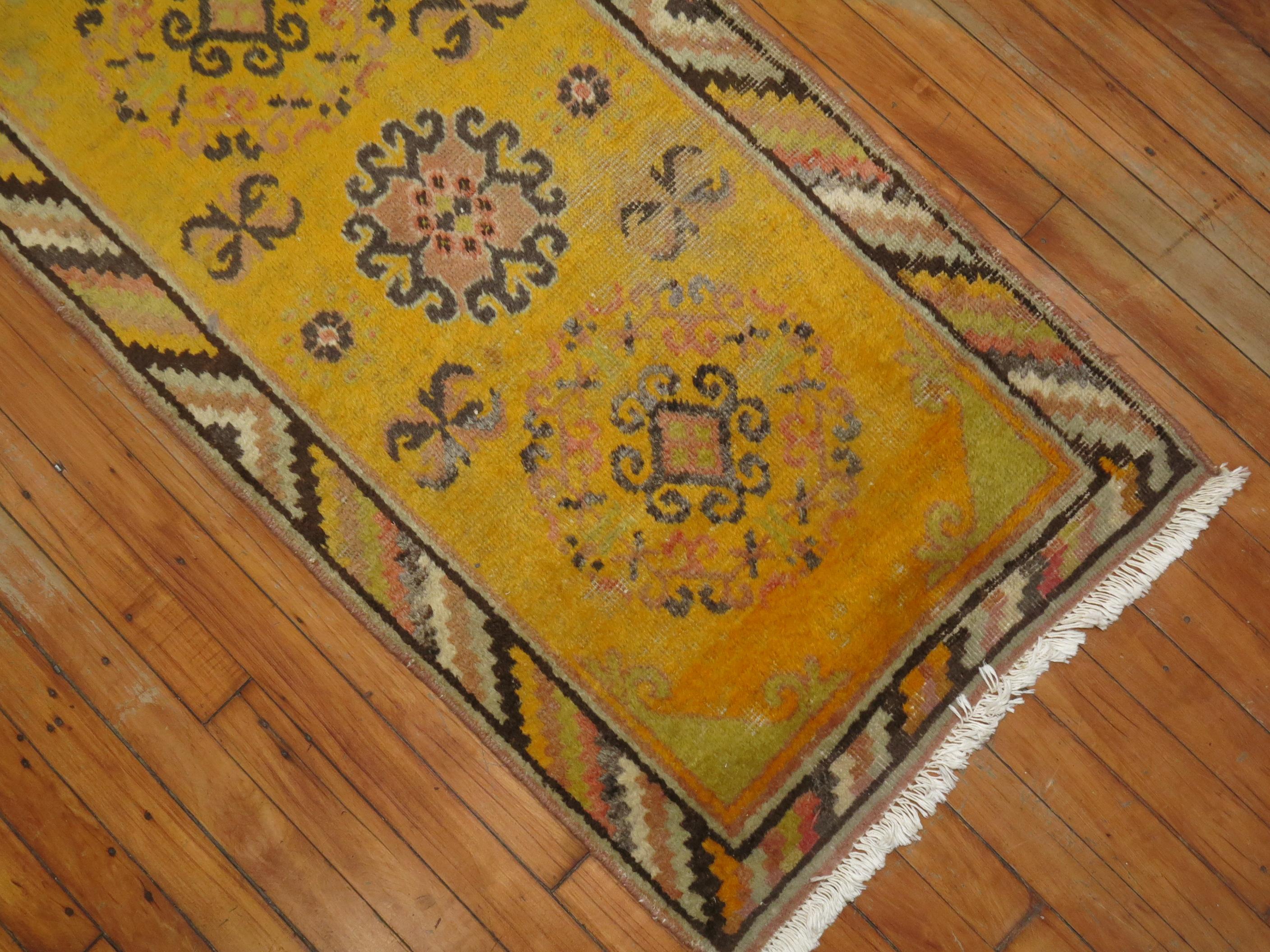 Yellow Antique Khotan Scatter Rug For Sale 2
