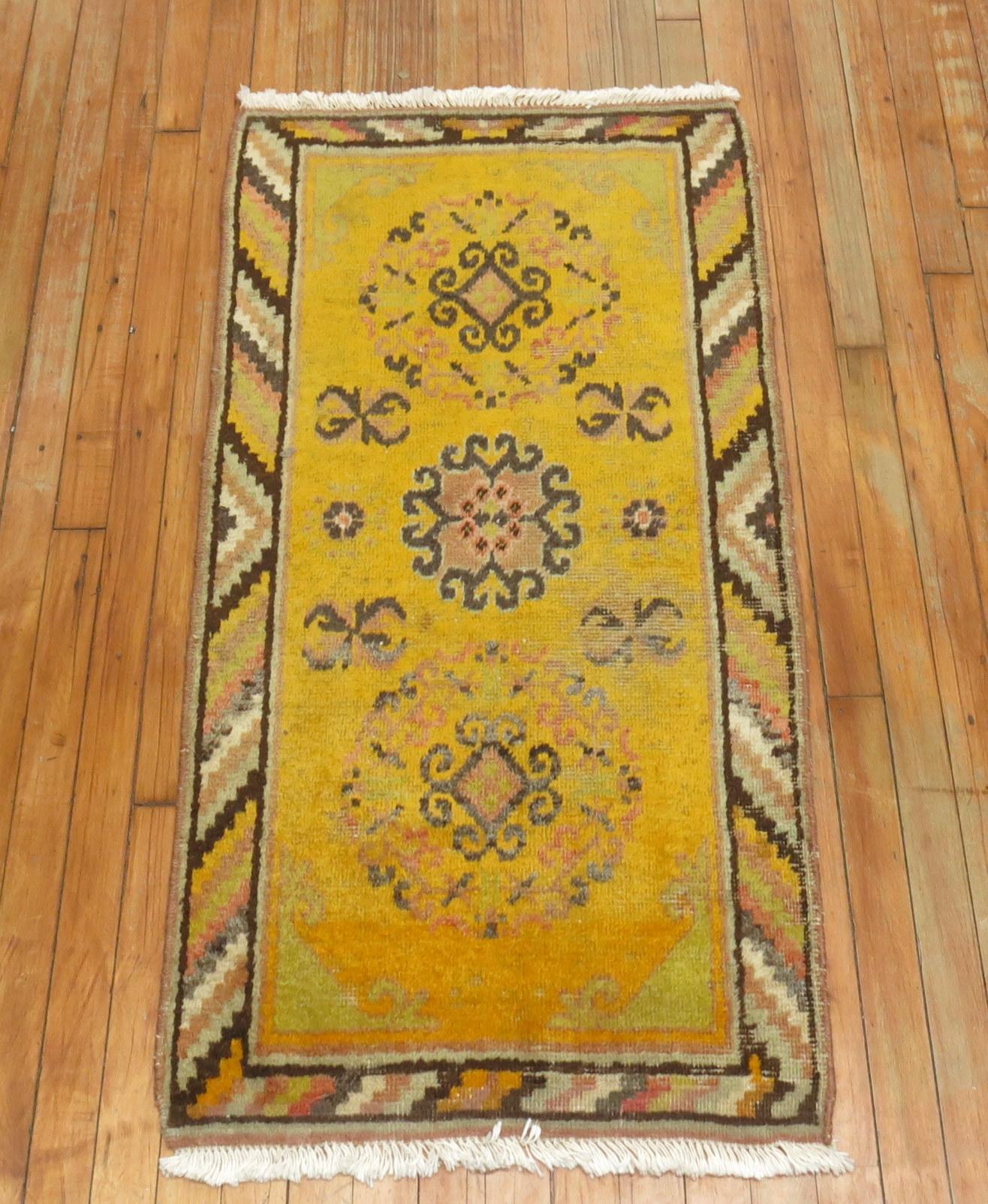 Yellow Antique Khotan Scatter Rug For Sale 3
