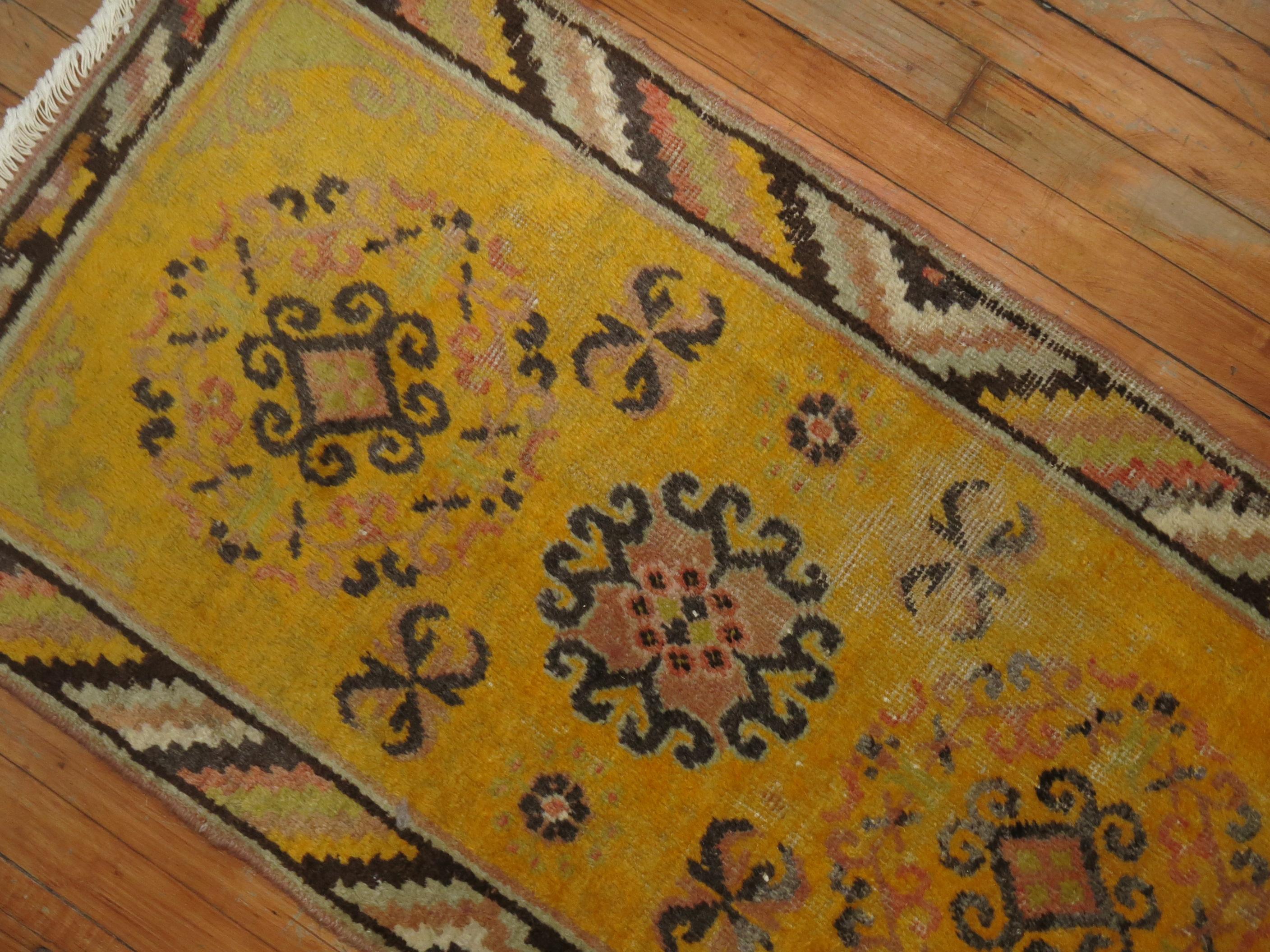 Wool Yellow Antique Khotan Scatter Rug For Sale