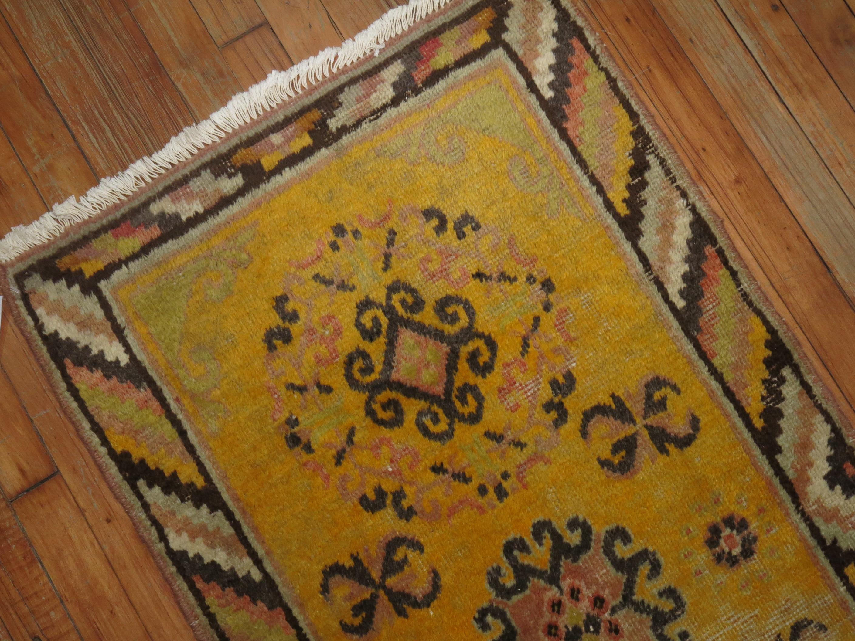 Yellow Antique Khotan Scatter Rug For Sale 1