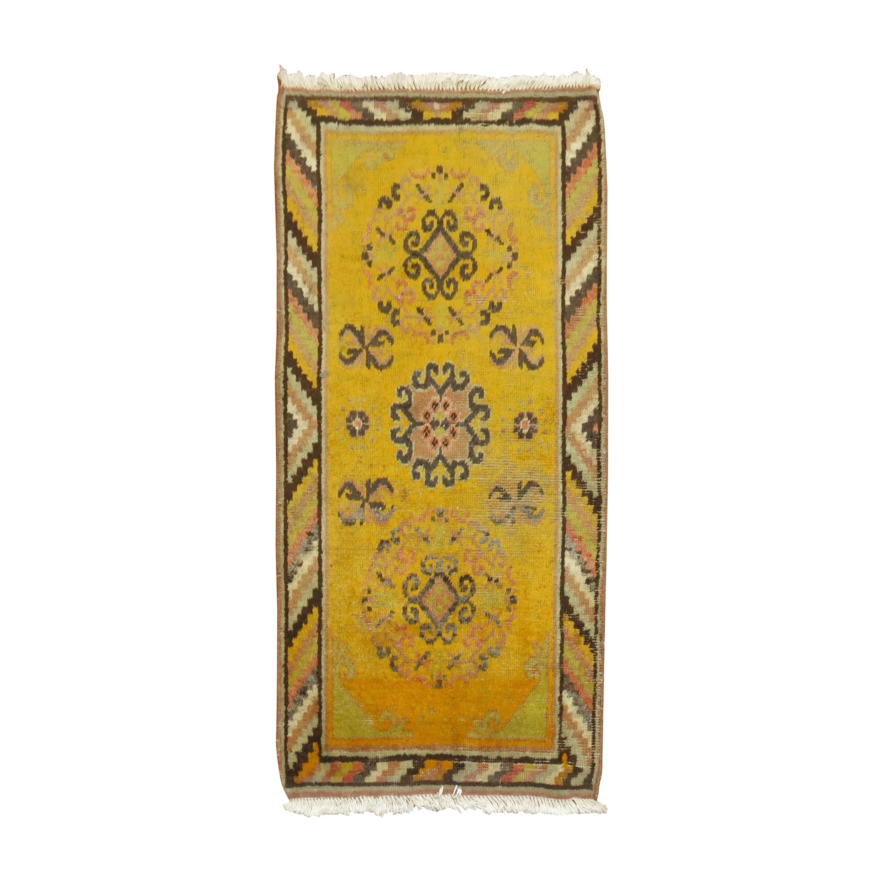 Yellow Antique Khotan Scatter Rug For Sale