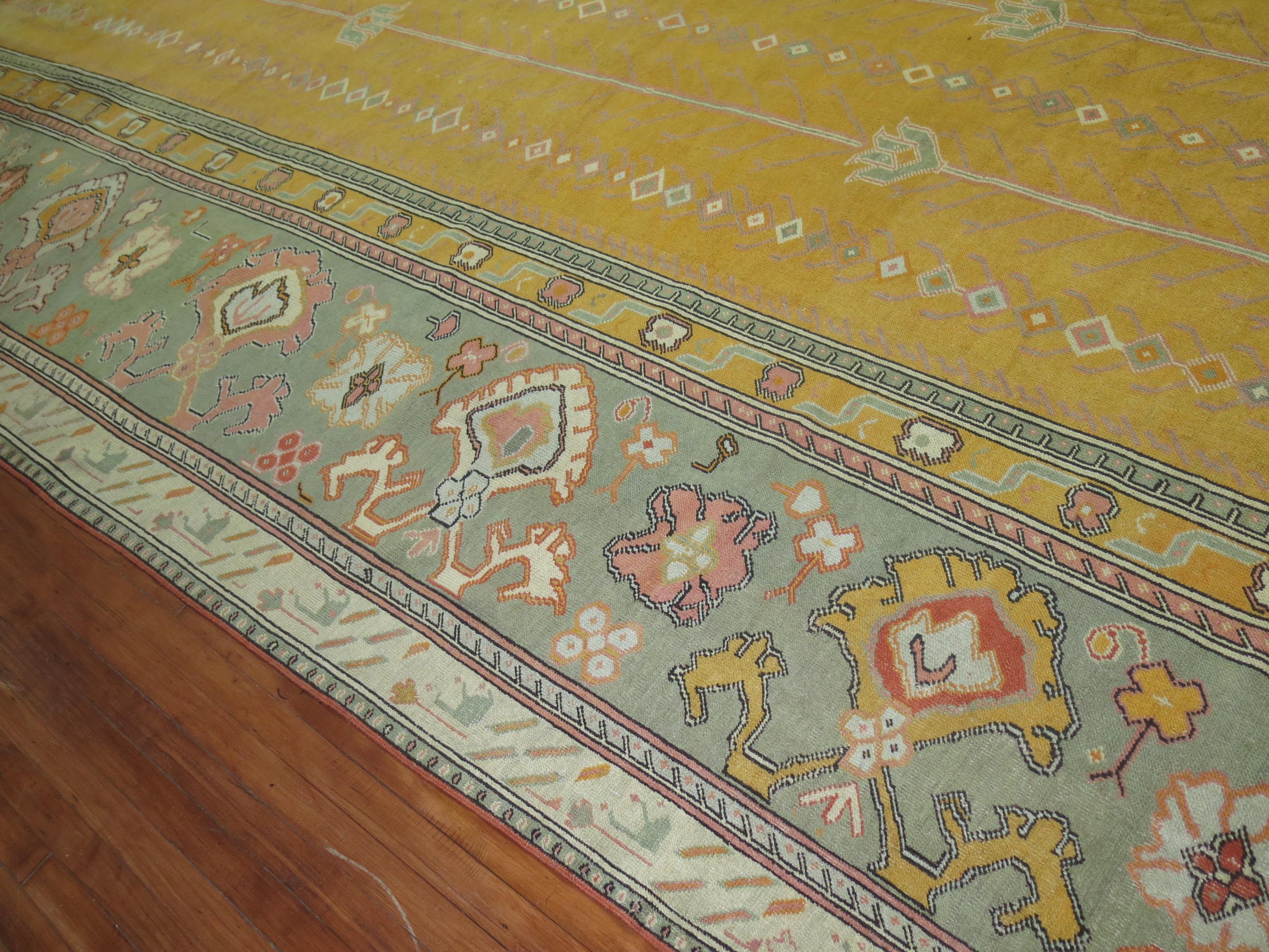Yellow Antique Turkish Ghiordes Carpet For Sale 5