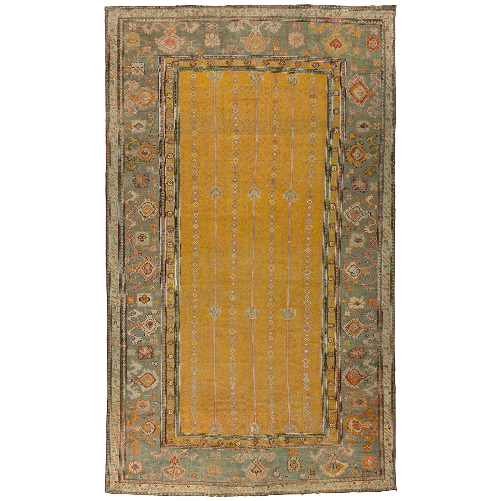 Yellow Antique Turkish Ghiordes Carpet For Sale
