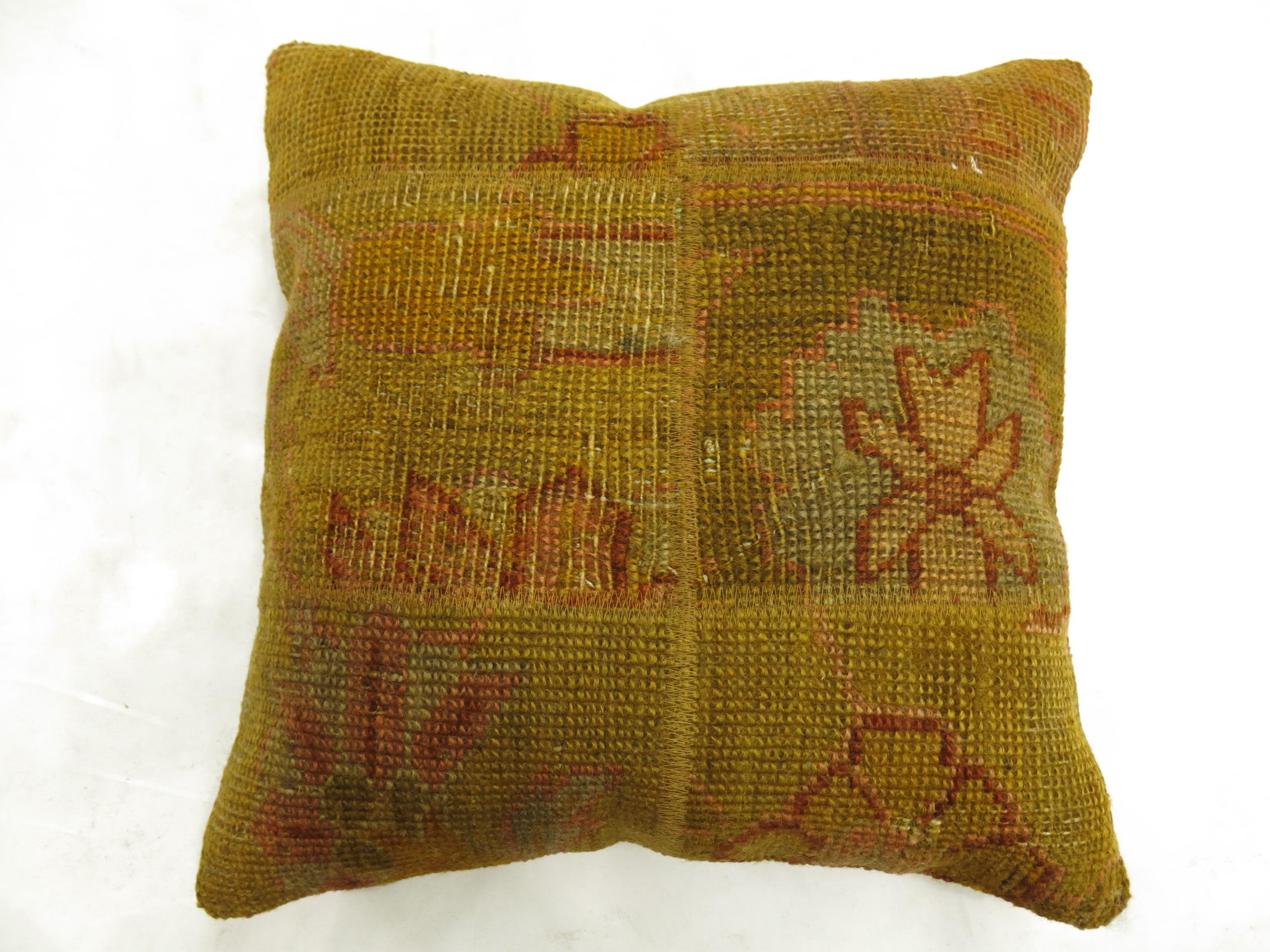 Futurist Gold Green Antique Turkish Oushak Rug Pillow For Sale