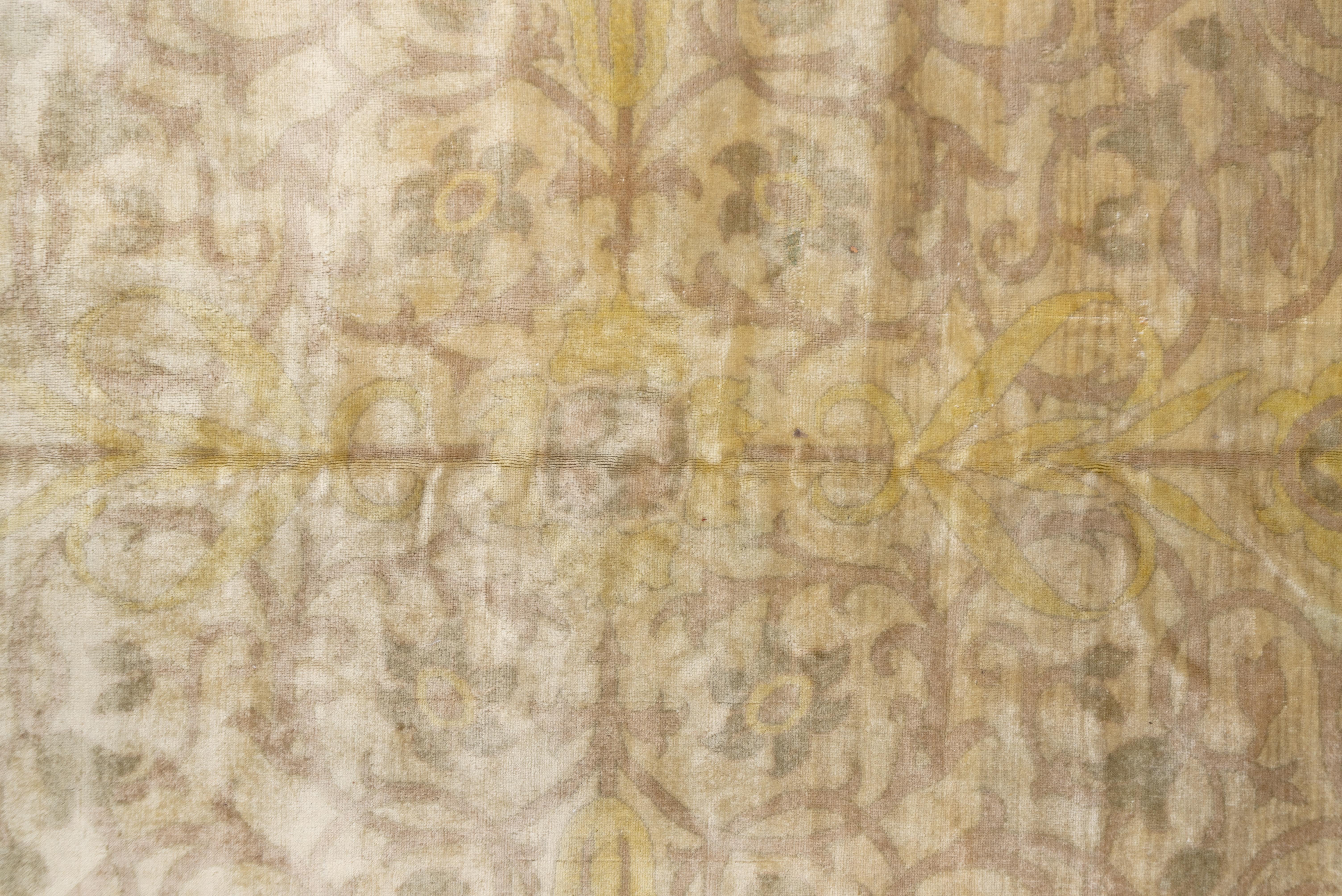 Hand-Knotted Yellow Antique Turkish Sivas Rug, Allover Field, Soft Tones, Yellow Palette For Sale