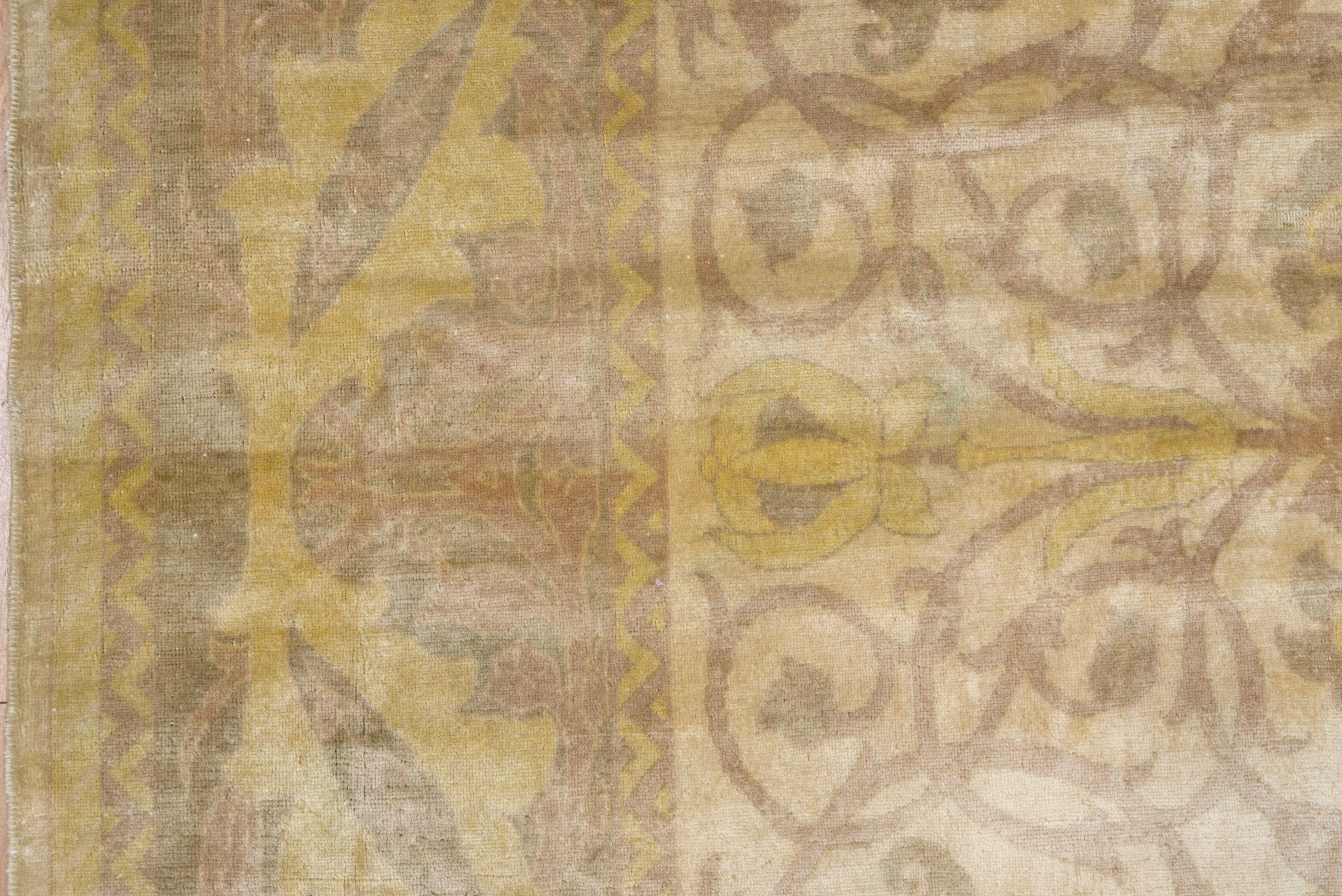 Mid-20th Century Yellow Antique Turkish Sivas Rug, Allover Field, Soft Tones, Yellow Palette For Sale