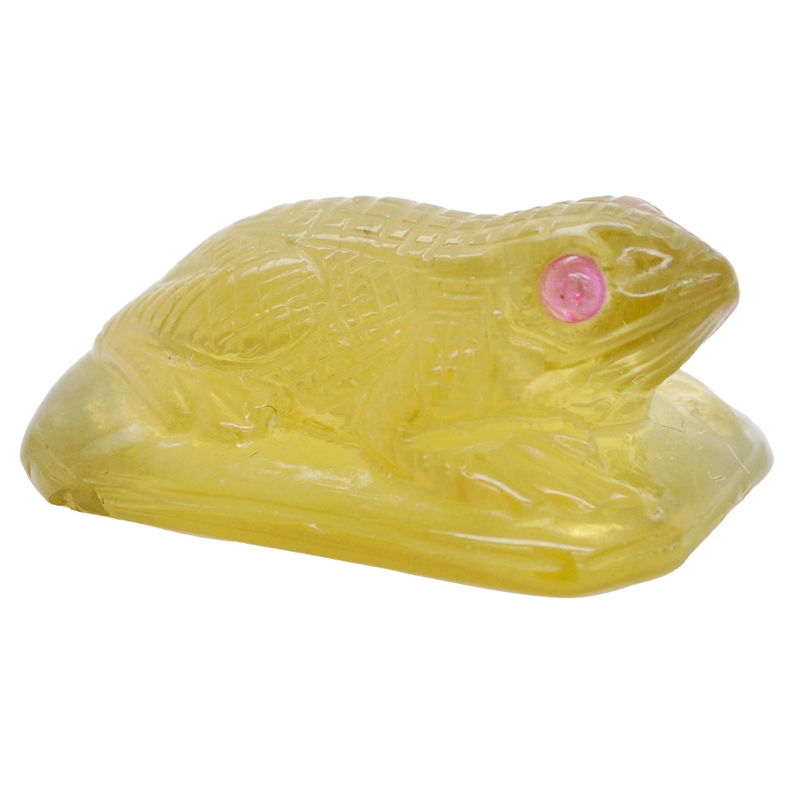 Yellow Apatite Hand-Carved Frog Loose Gemstone Ring