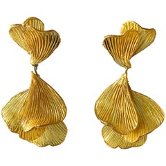 Yellow Architectural Wave Chandelier Statement Earrings