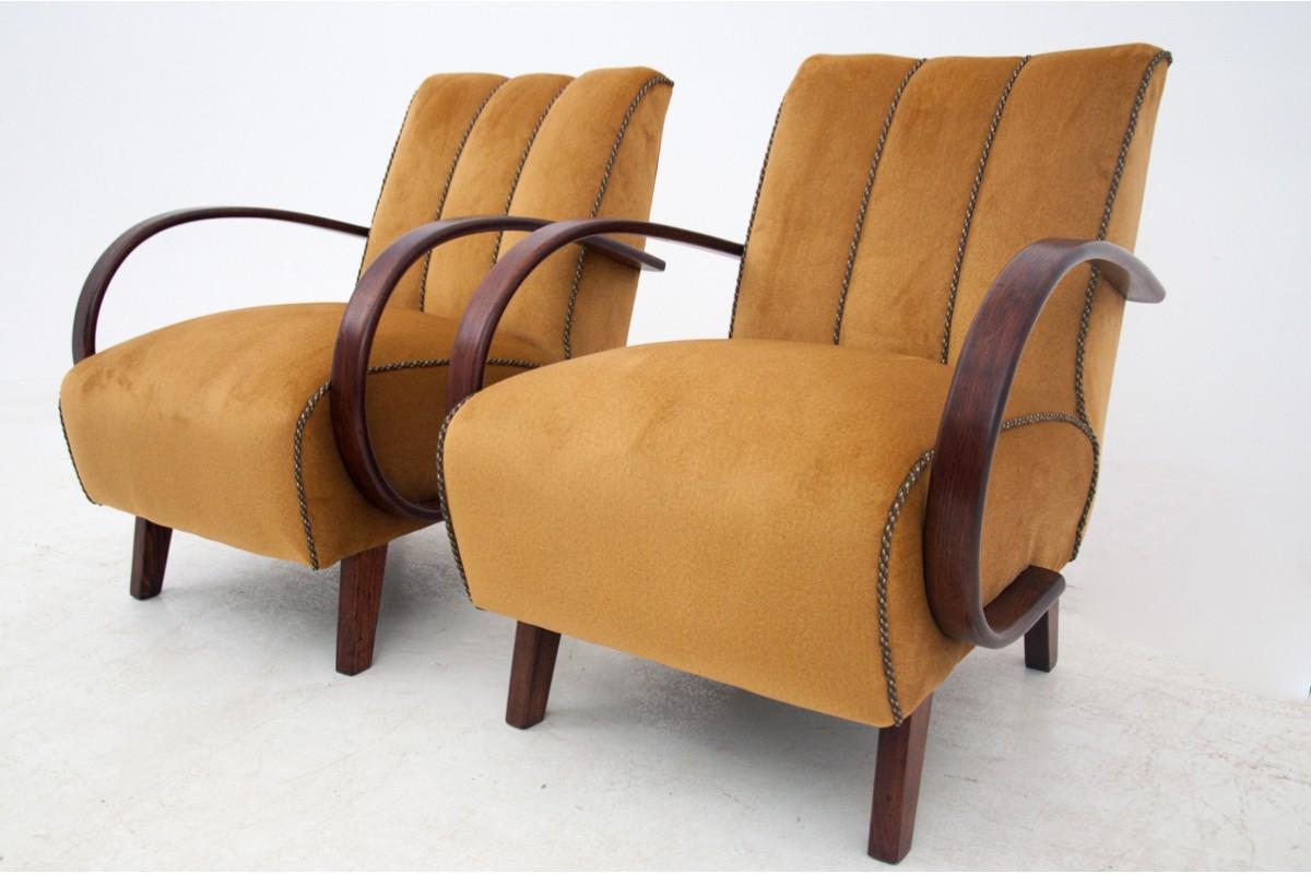 Yellow Art Deco armchairs by J. Halabala, Czech Republic, 1930s In Good Condition For Sale In Chorzów, PL