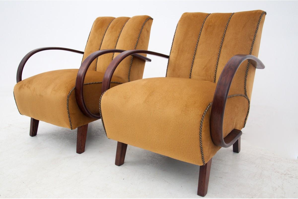 Yellow Art Deco armchairs by J. Halabala, Czech Republic, 1930s In Good Condition In Chorzów, PL