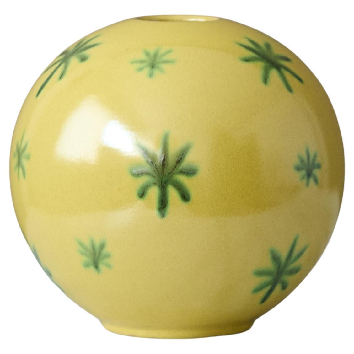 Yellow Art Deco Ceramic Globe Vase by Jerk Werkmäster for Nittsjo, Sweden, 1930s