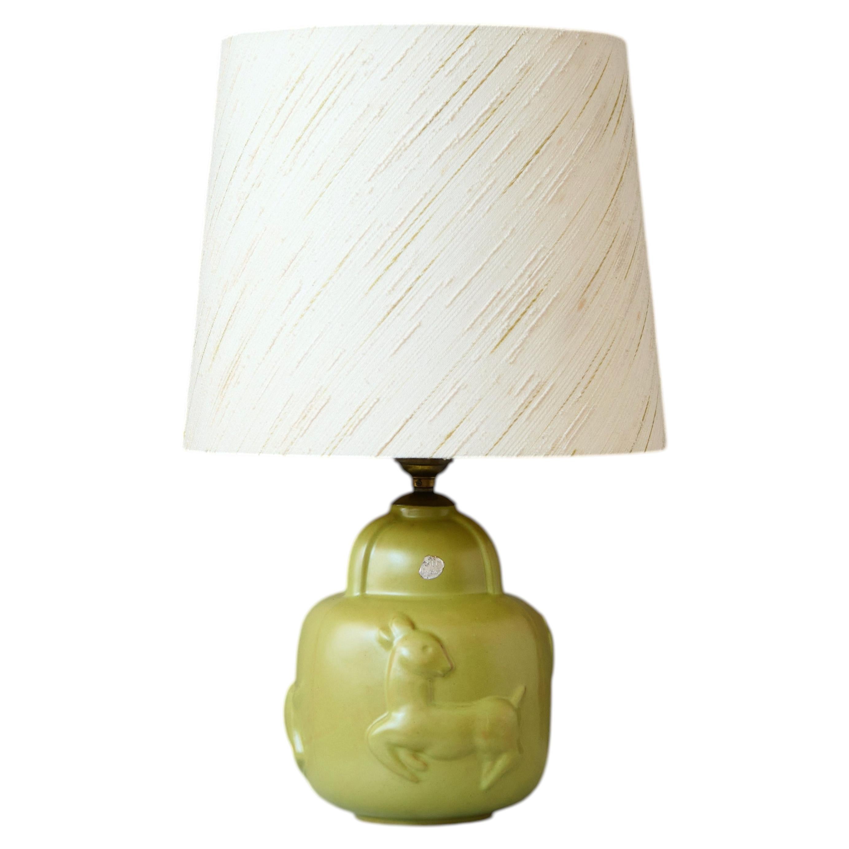 Yellow Art Deco Ceramic Table Lamp by Gertrud Lönegren. S:t Erik, Sweden, 1930s For Sale