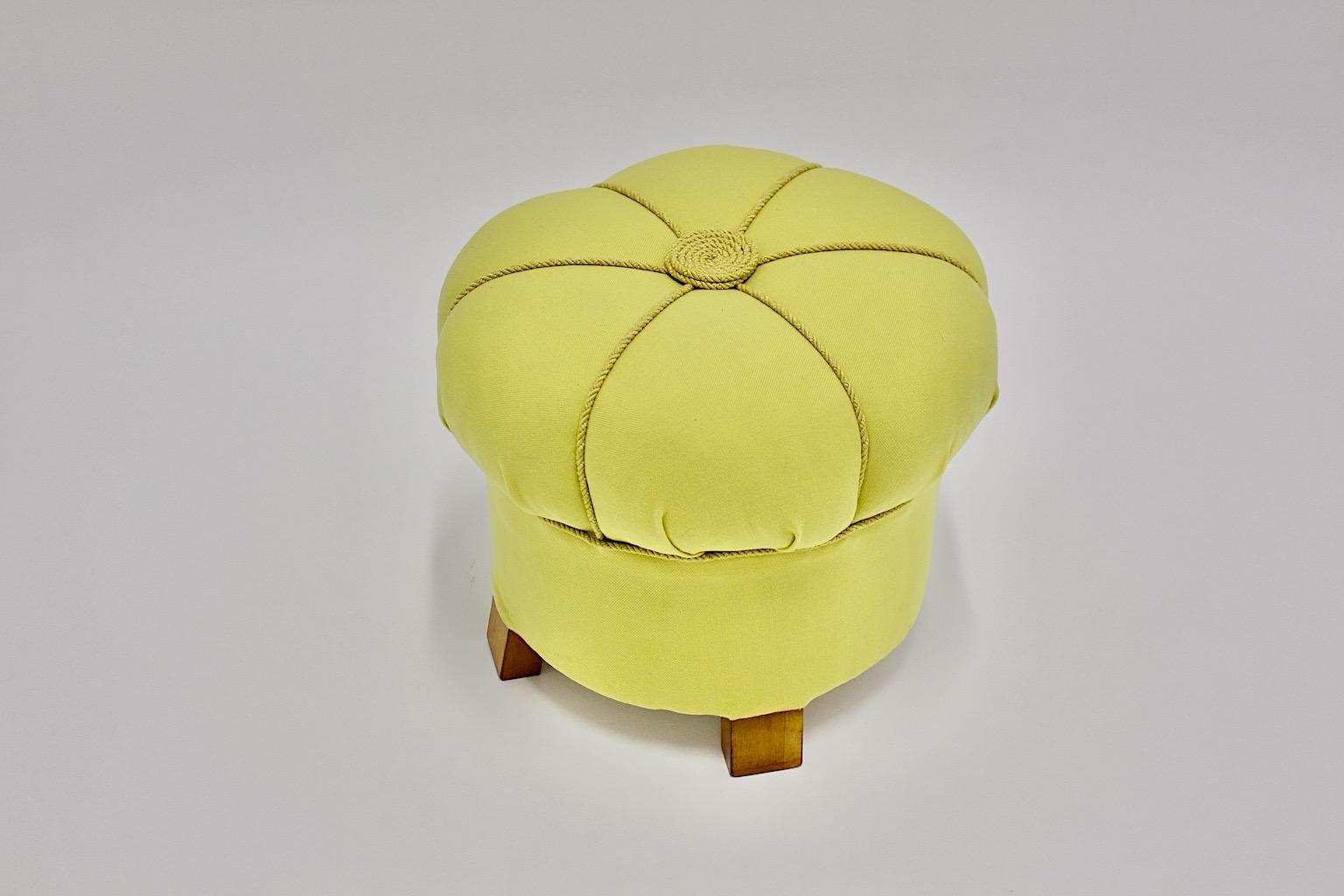 Mid-20th Century Yellow Art Deco Cherry Stool or Pouf, Austria, 1930s For Sale