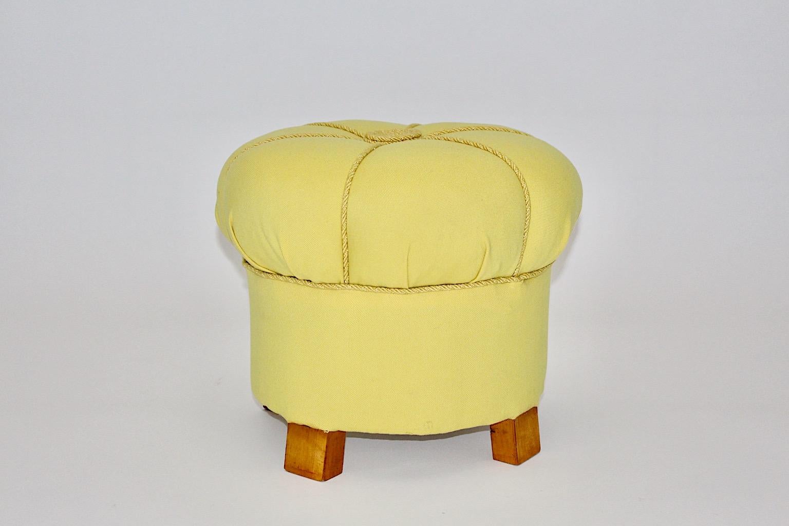 Fabric Yellow Art Deco Cherry Stool or Pouf, Austria, 1930s For Sale