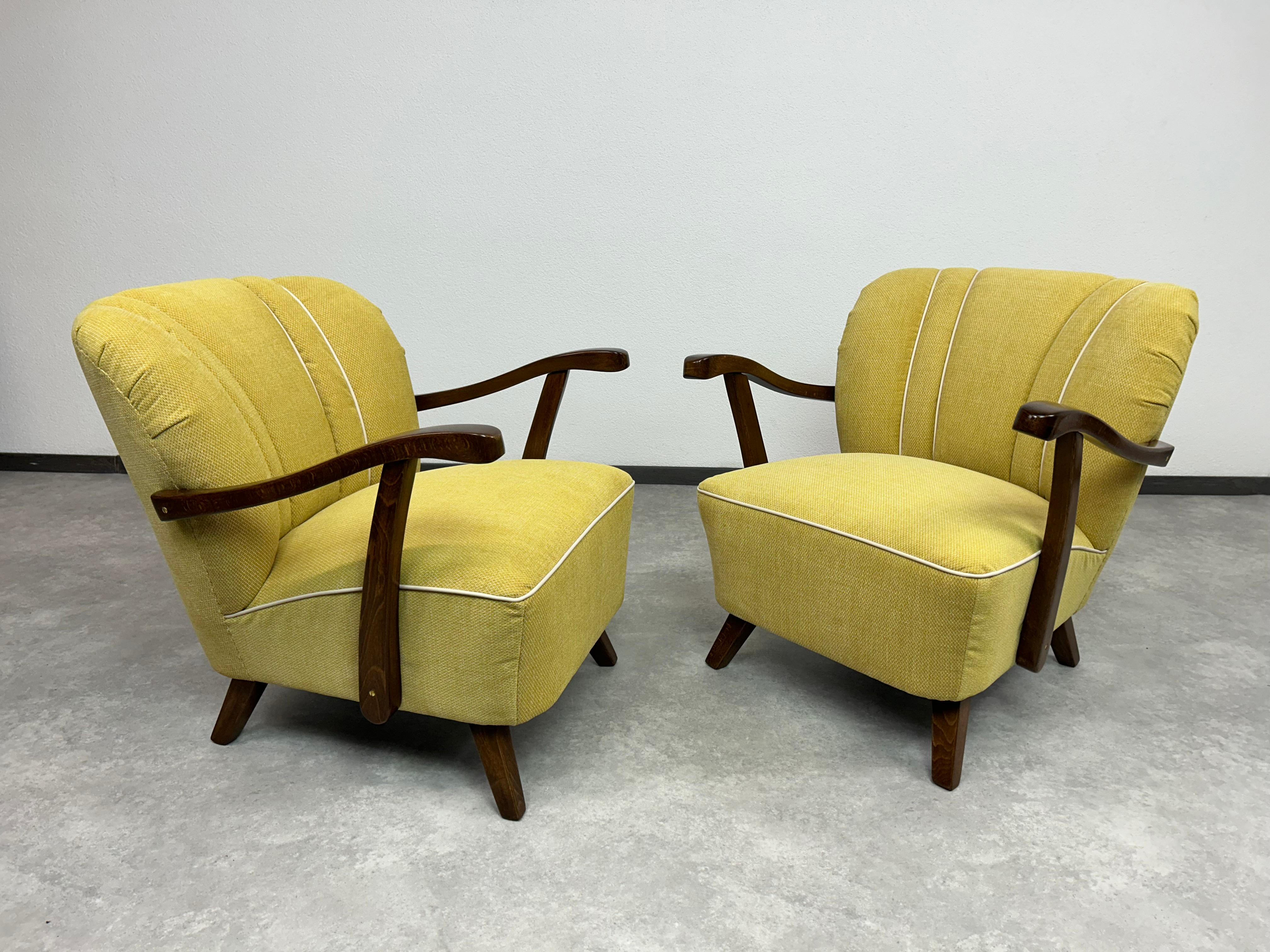 Mid-Century Modern Yellow art deco club armchairs For Sale