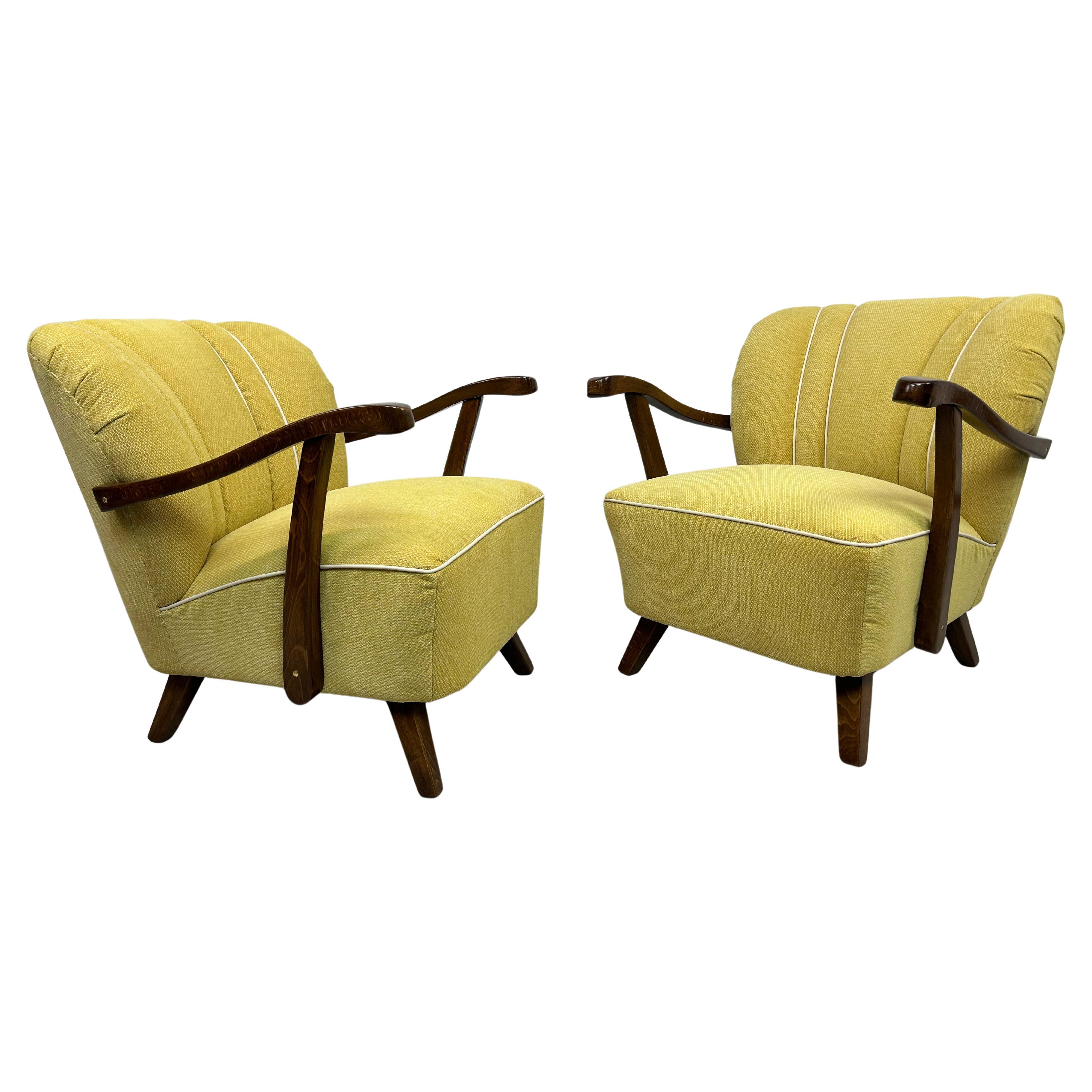 Yellow art deco club armchairs For Sale
