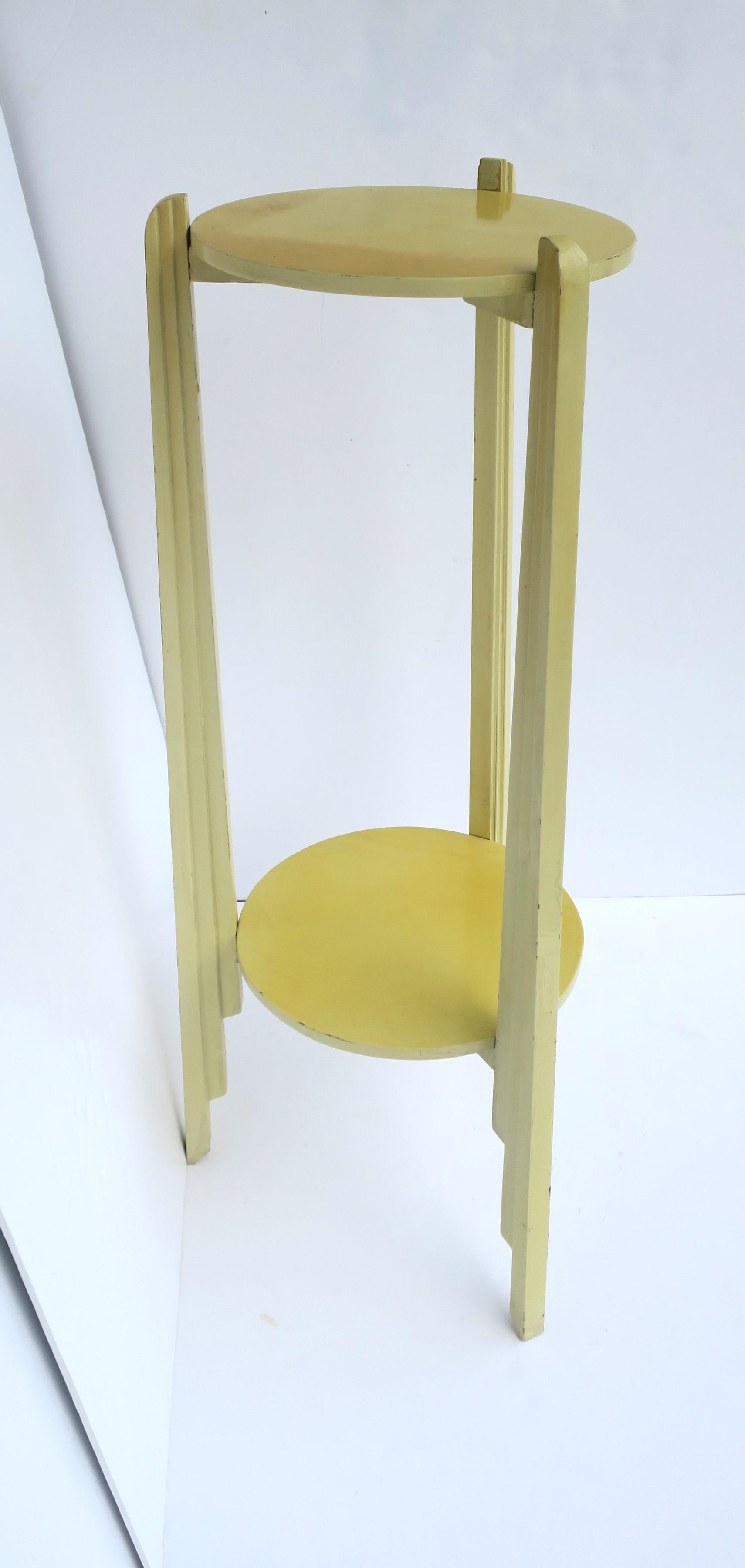 Yellow Art Deco Column Pillar Pedestal Stand with Lower Shelf, 1 of 2 Avail For Sale 4