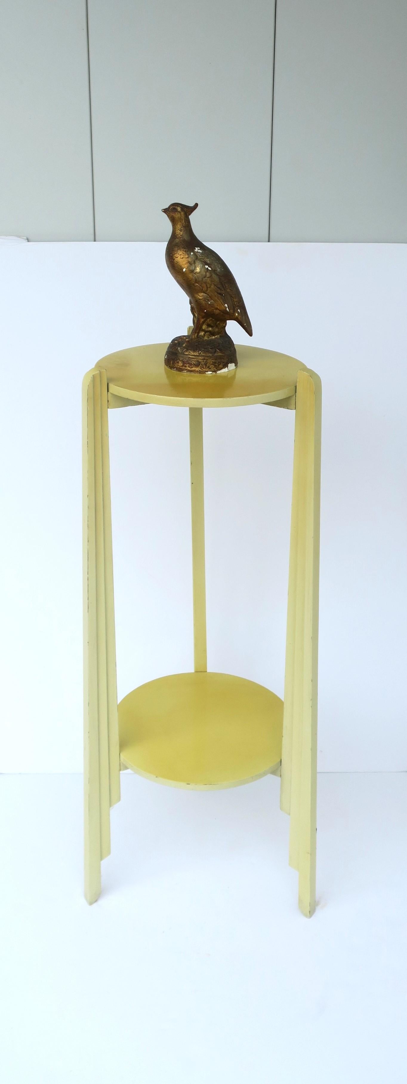 Yellow Art Deco Column Pillar Pedestal Stand with Lower Shelf, 1 of 2 Avail In Good Condition For Sale In New York, NY