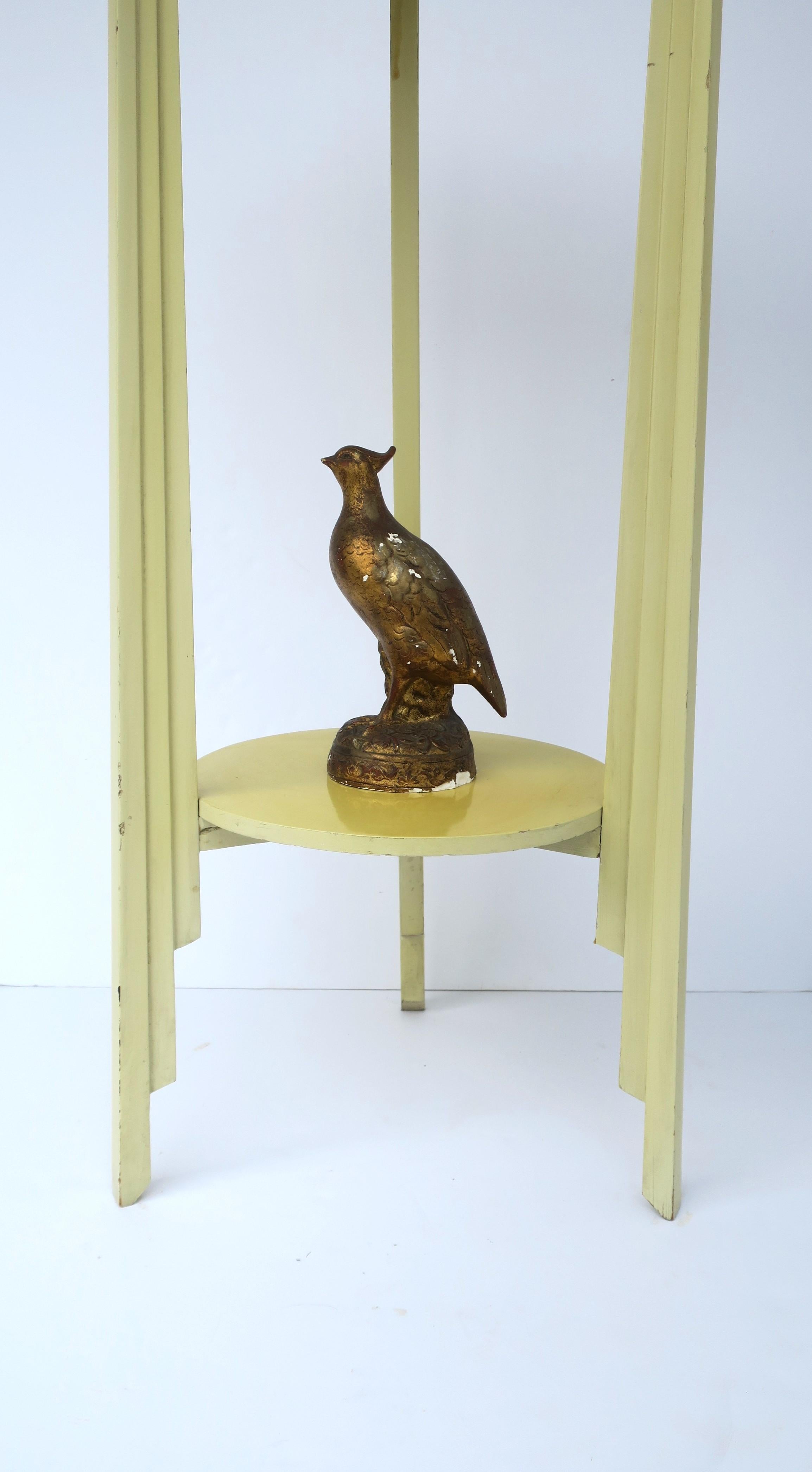 Wood Yellow Art Deco Column Pillar Pedestal Stand with Lower Shelf, 1 of 2 Avail For Sale