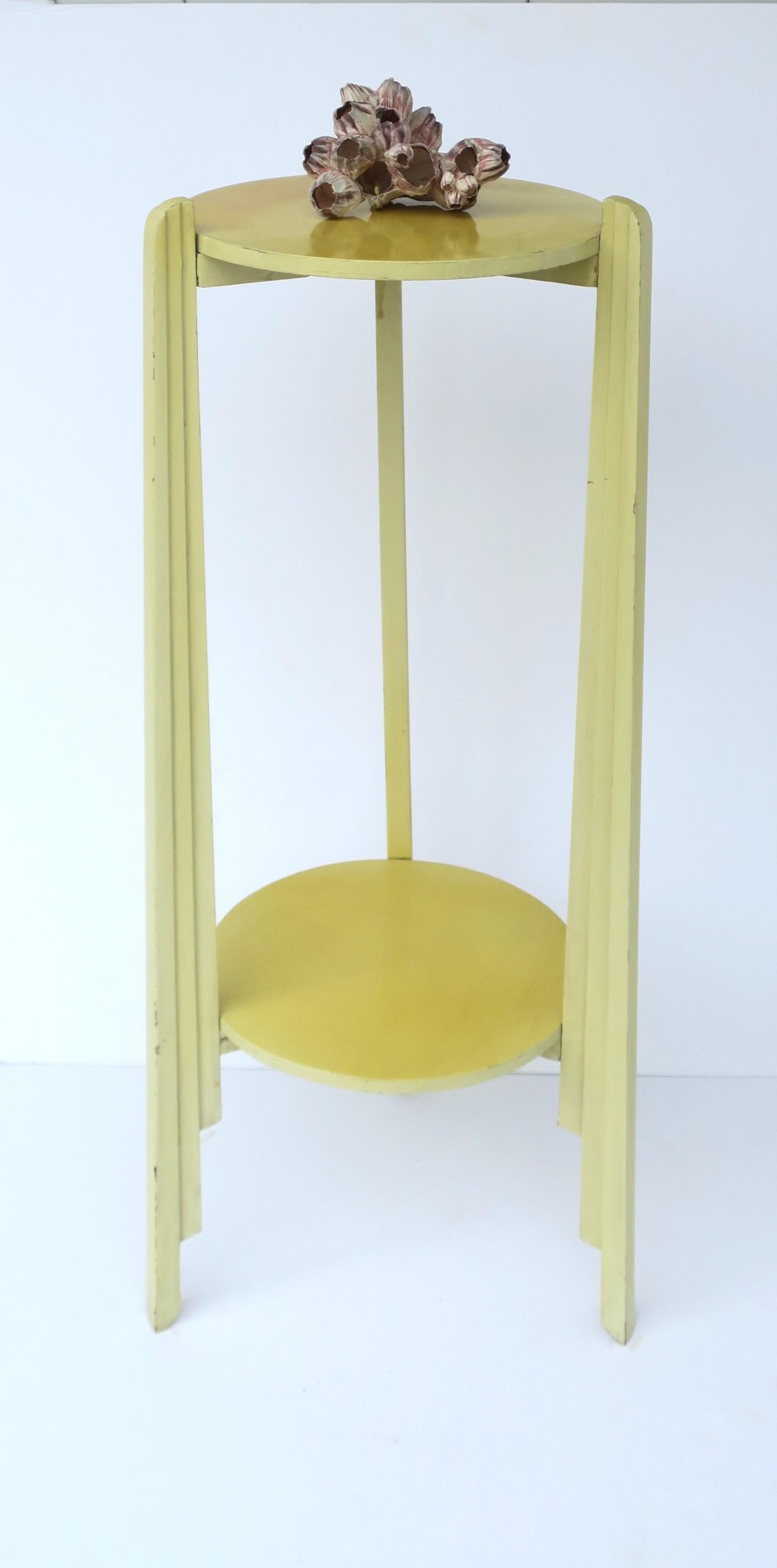 Yellow Art Deco Column Pillar Pedestal Stand with Lower Shelf, 1 of 2 Avail For Sale 1