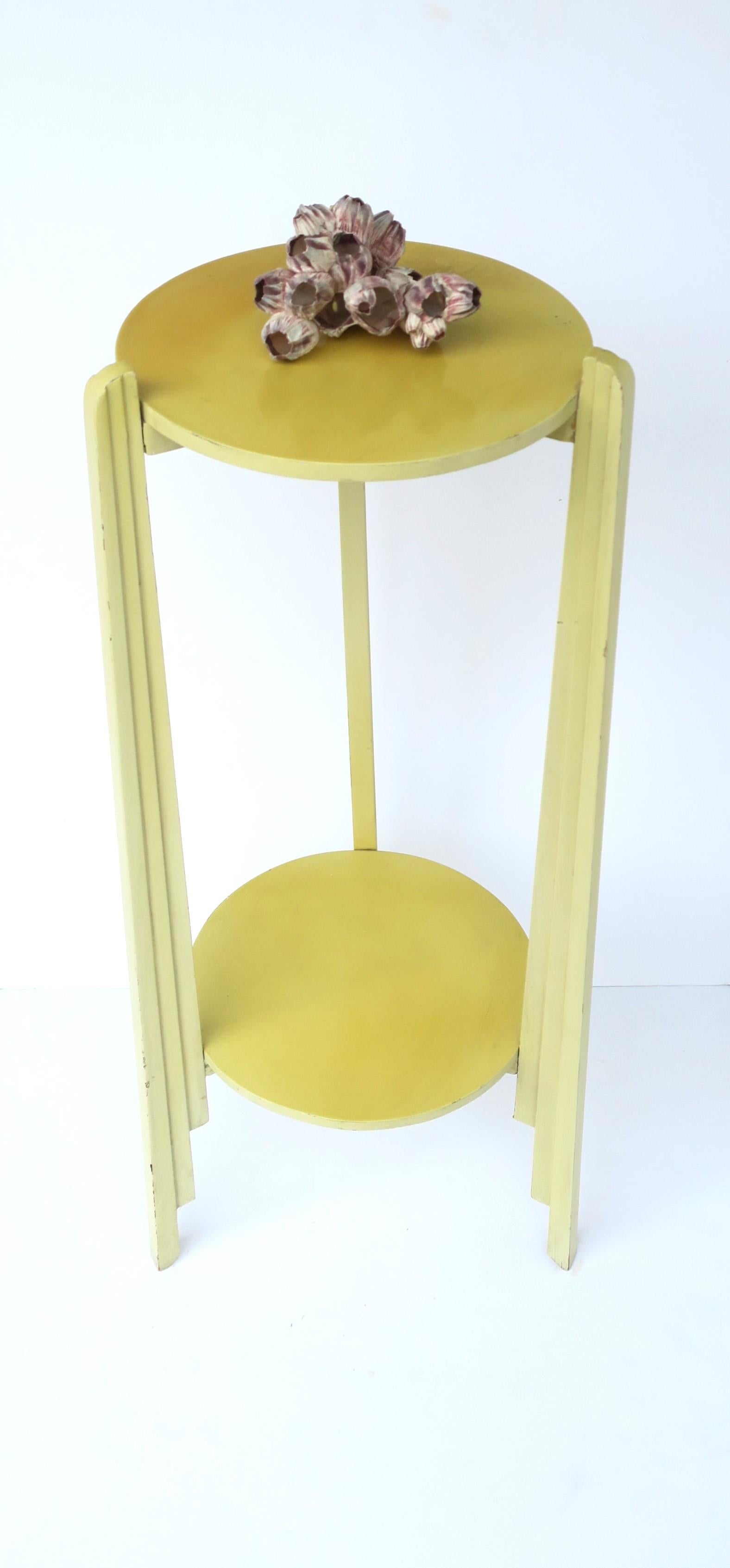 Yellow Art Deco Column Pillar Pedestal Stand with Lower Shelf, 1 of 2 Avail For Sale 2