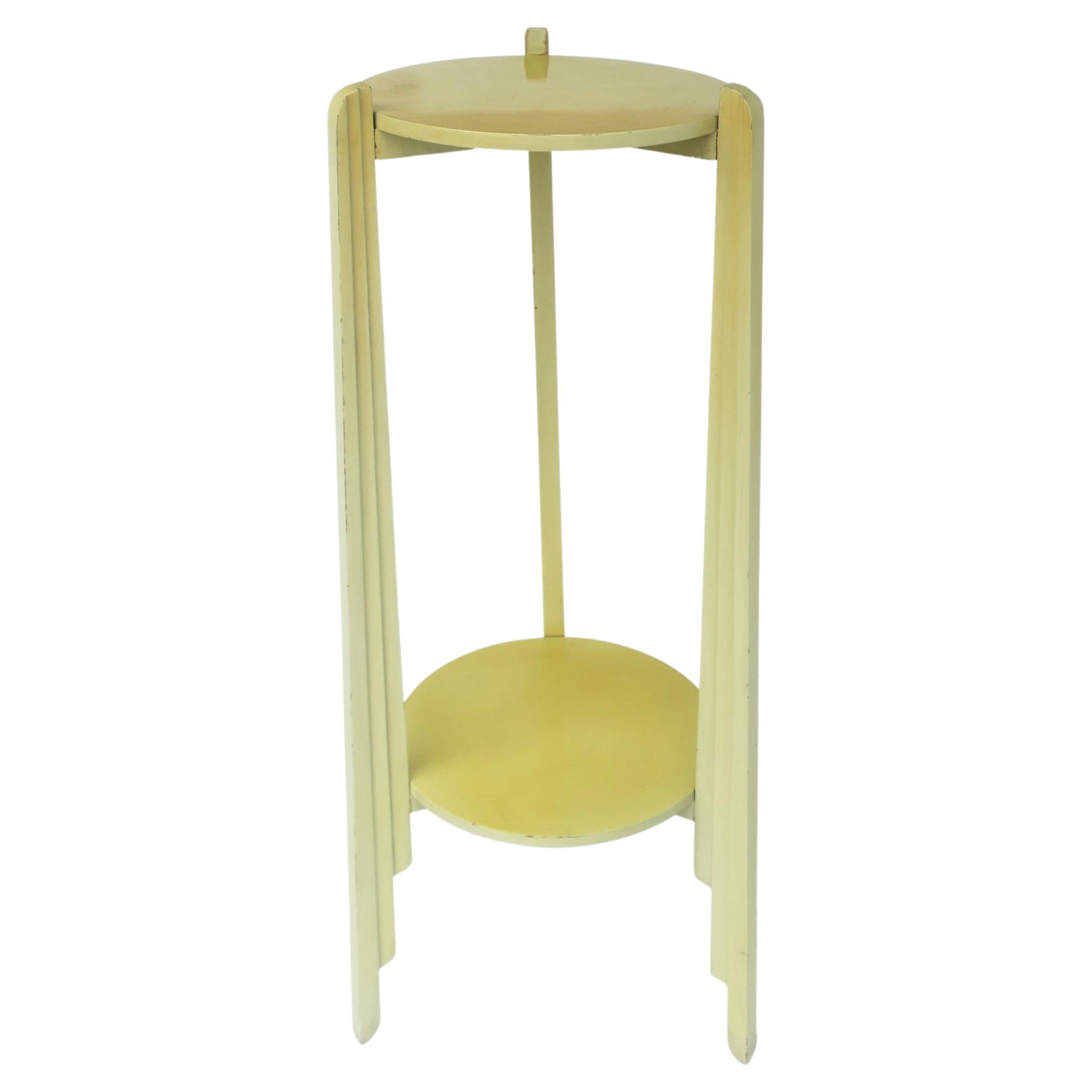 Yellow Art Deco Column Pillar Pedestal Stand with Lower Shelf, 1 of 2 Avail For Sale