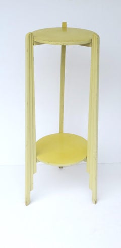 Yellow Art Deco Column Pillar Pedestal Stand with Lower Shelf, 1 of 2 Available