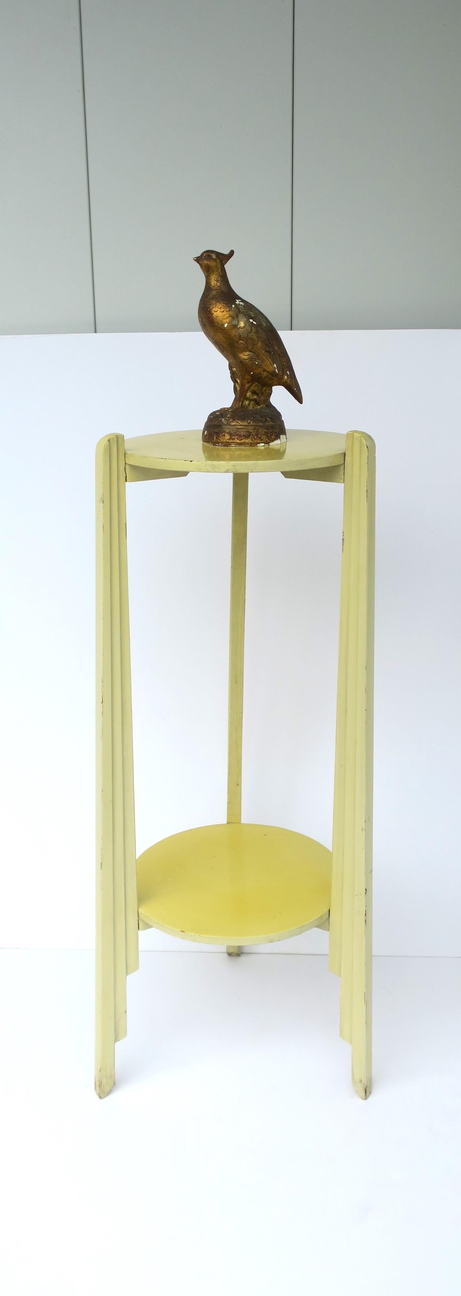 Painted Yellow Art Deco Column Pillar Pedestal Stand with Lower Shelf, 1 of 2 Available For Sale