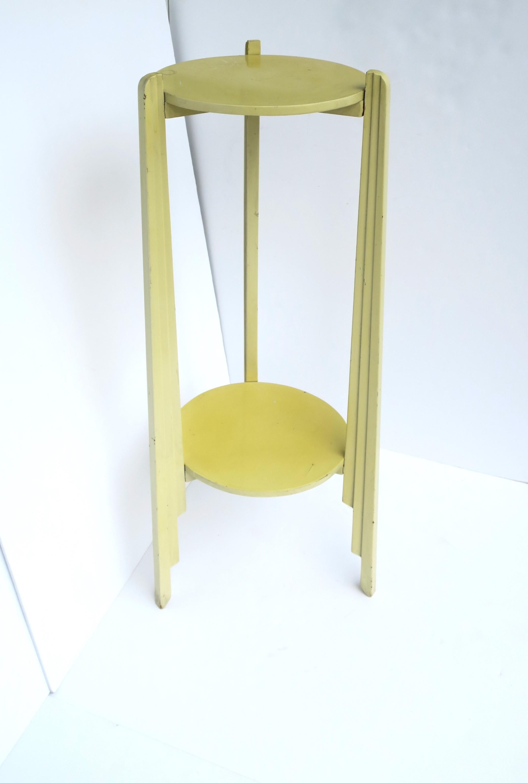 20th Century Yellow Art Deco Column Pillar Pedestal Stand with Lower Shelf, 1 of 2 Available For Sale