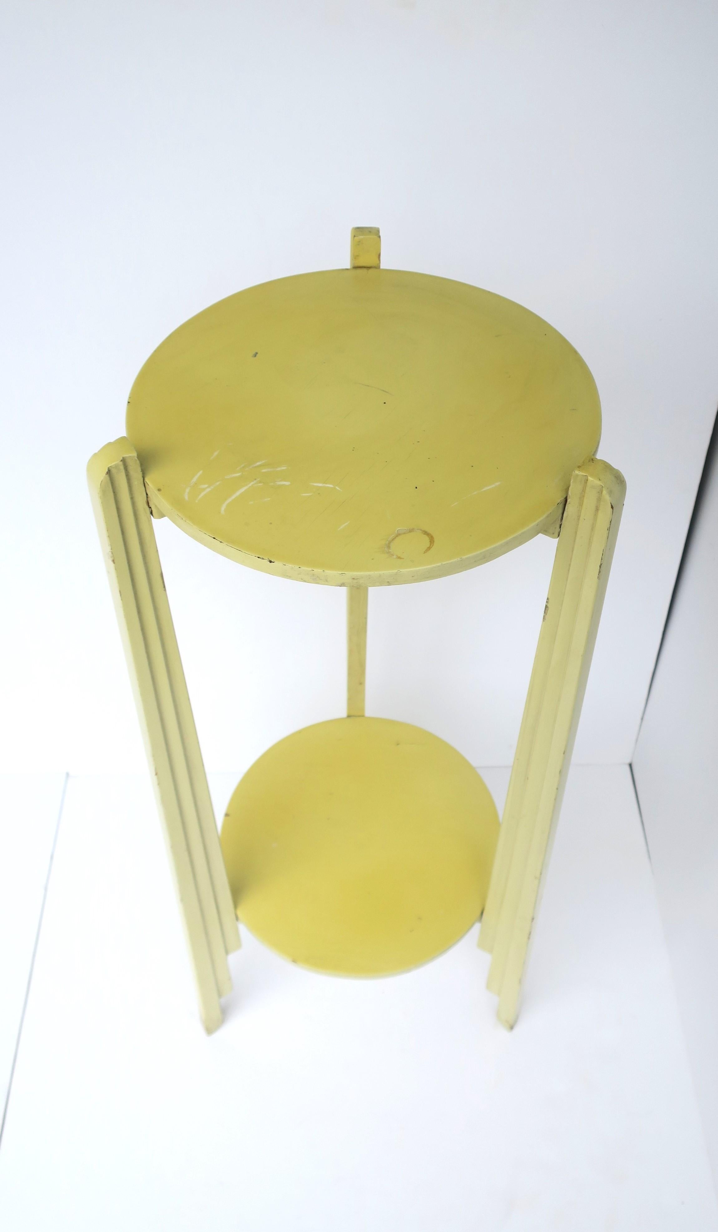 Wood Yellow Art Deco Column Pillar Pedestal Stand with Lower Shelf, 1 of 2 Available For Sale