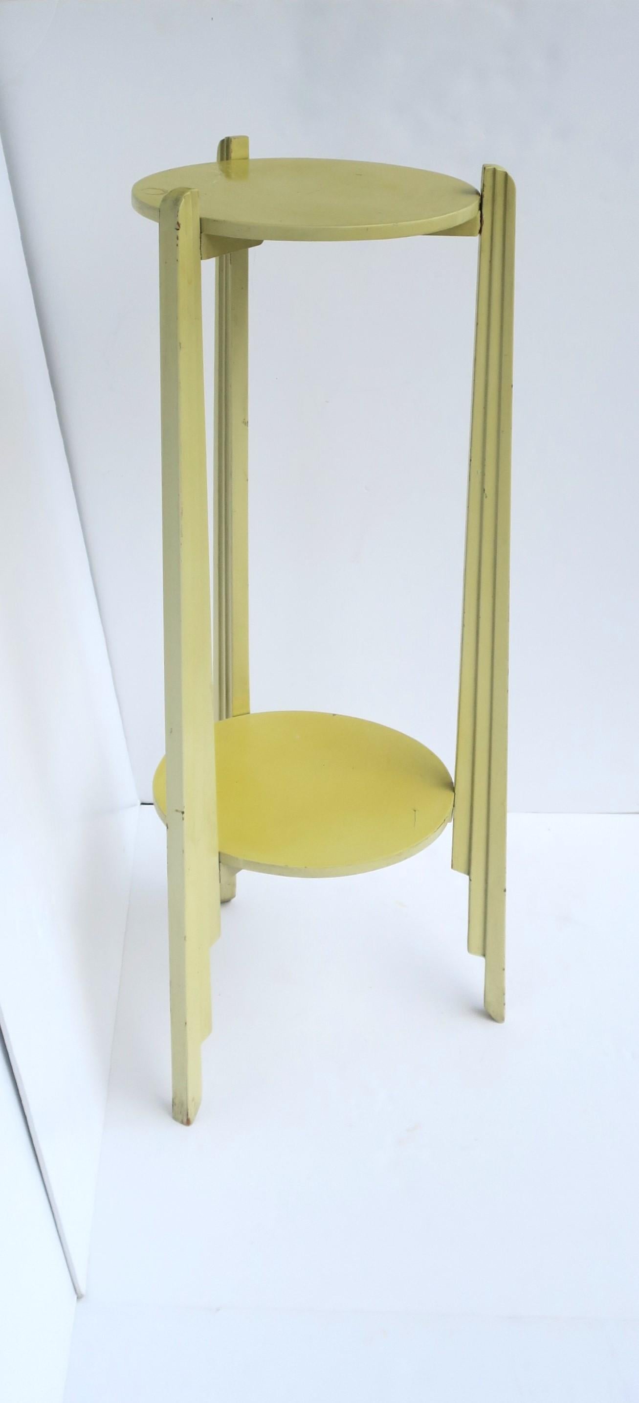 Yellow Art Deco Column Pillar Pedestal Stand with Lower Shelf, 1 of 2 Available For Sale 1