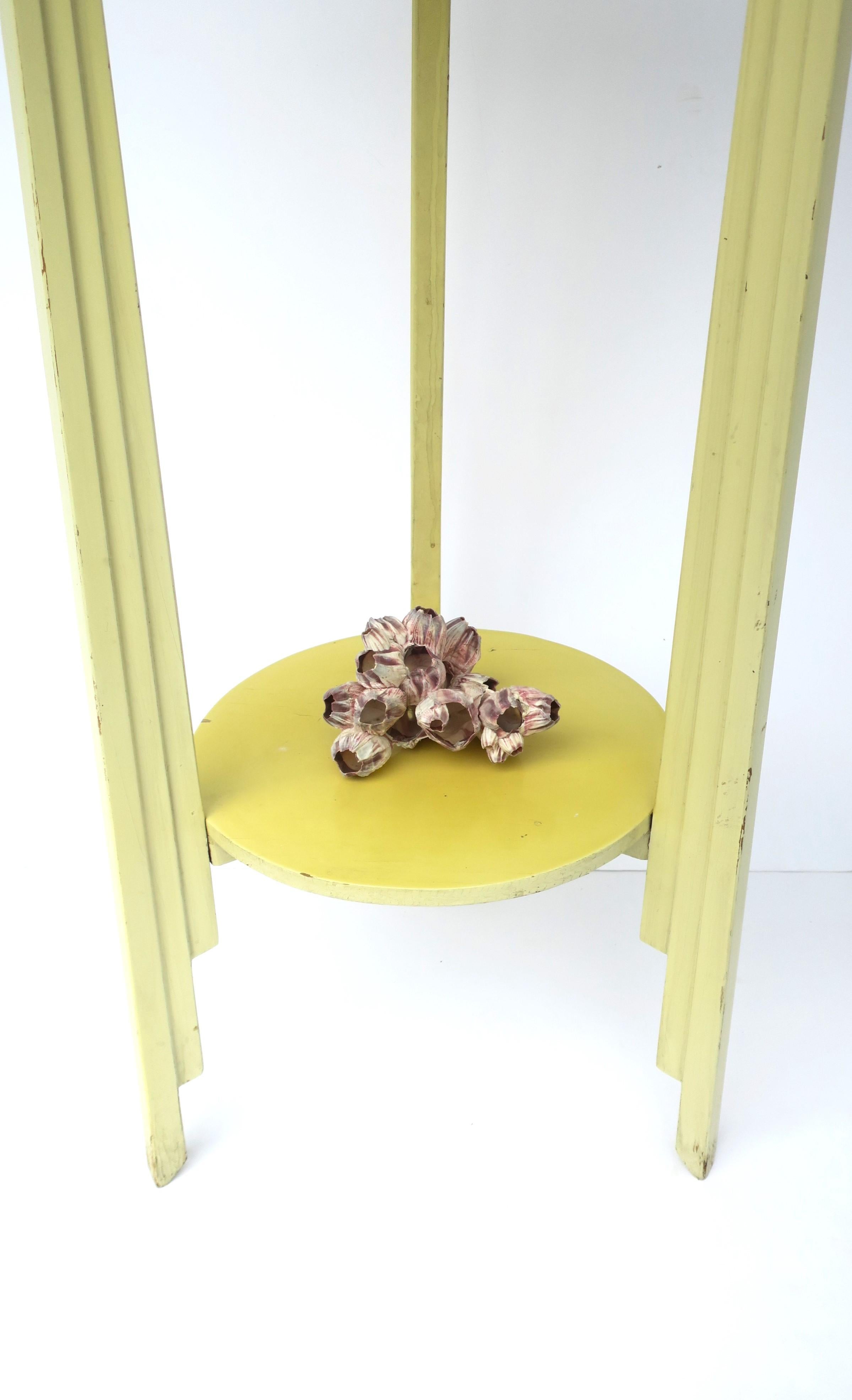 Yellow Art Deco Column Pillar Pedestal Stand with Lower Shelf, 1 of 2 Available For Sale 3