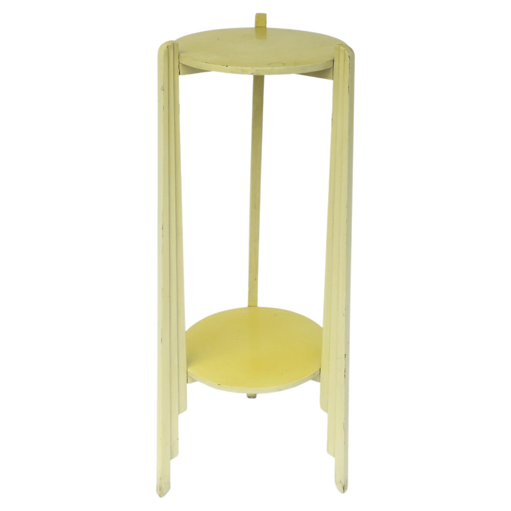 Yellow Art Deco Column Pillar Pedestal Stand with Lower Shelf, 1 of 2 Available For Sale