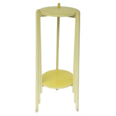 Yellow Art Deco Column Pillar Pedestal Stand with Lower Shelf, 1 of 2 Available