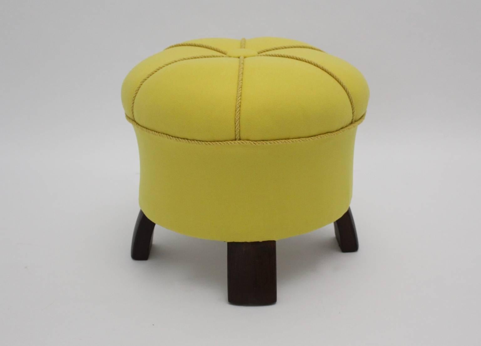 Austrian Yellow Art Deco Era Vintage Pouf Austria, 1930s For Sale